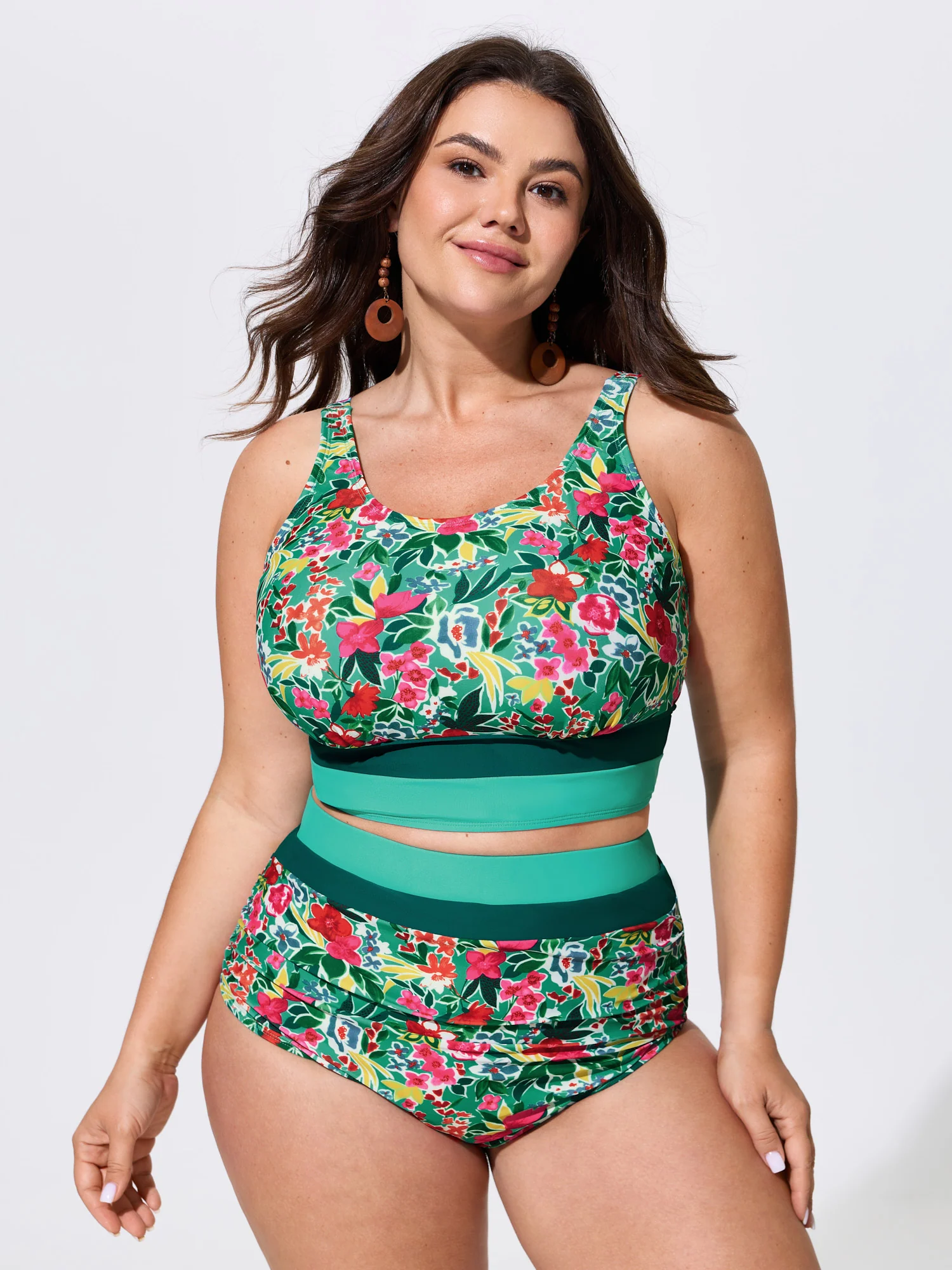 Floral Print Color Contrast Bikini Top