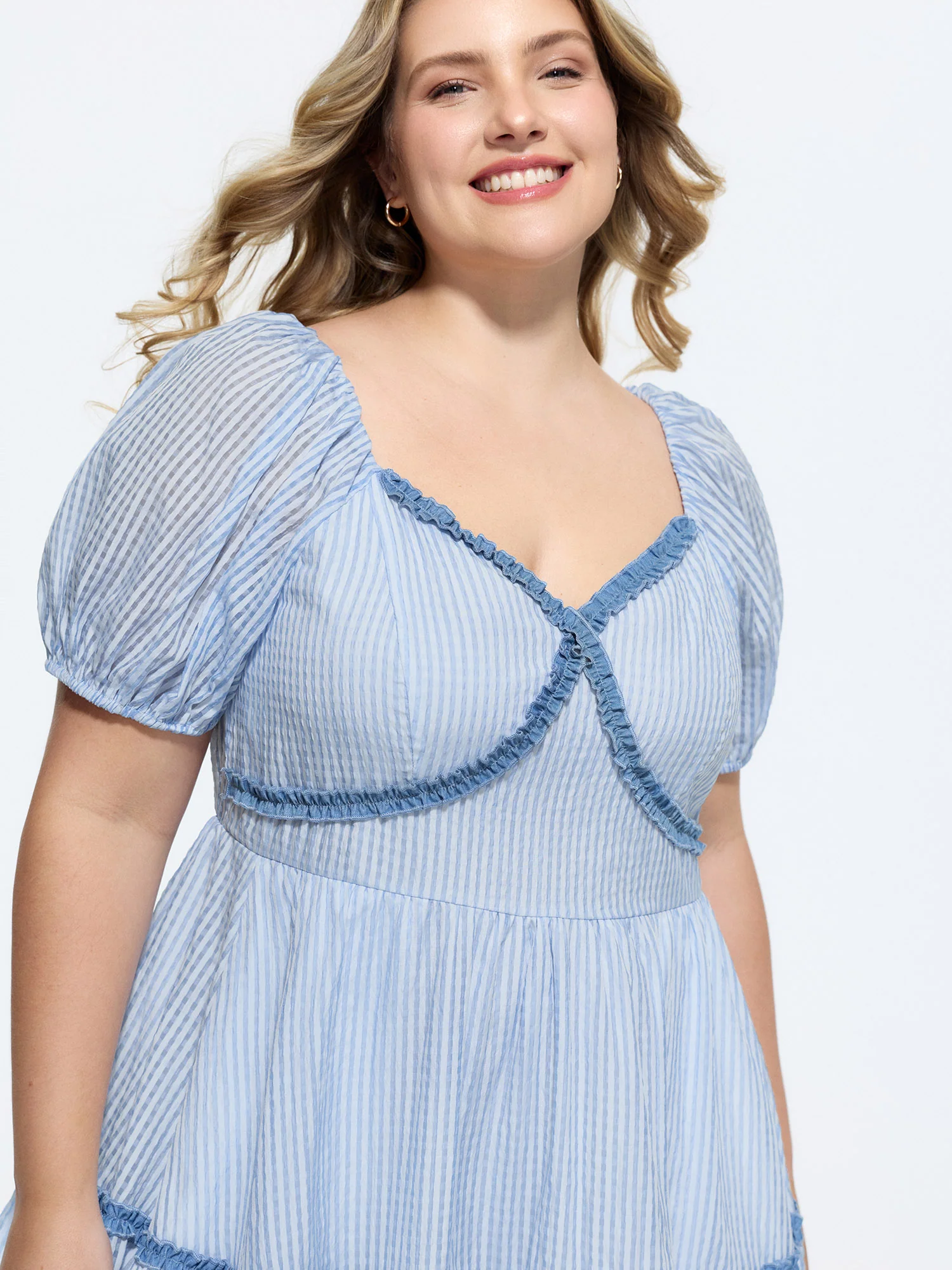 Gingham Print Color Contrast Tiered Midi Dress