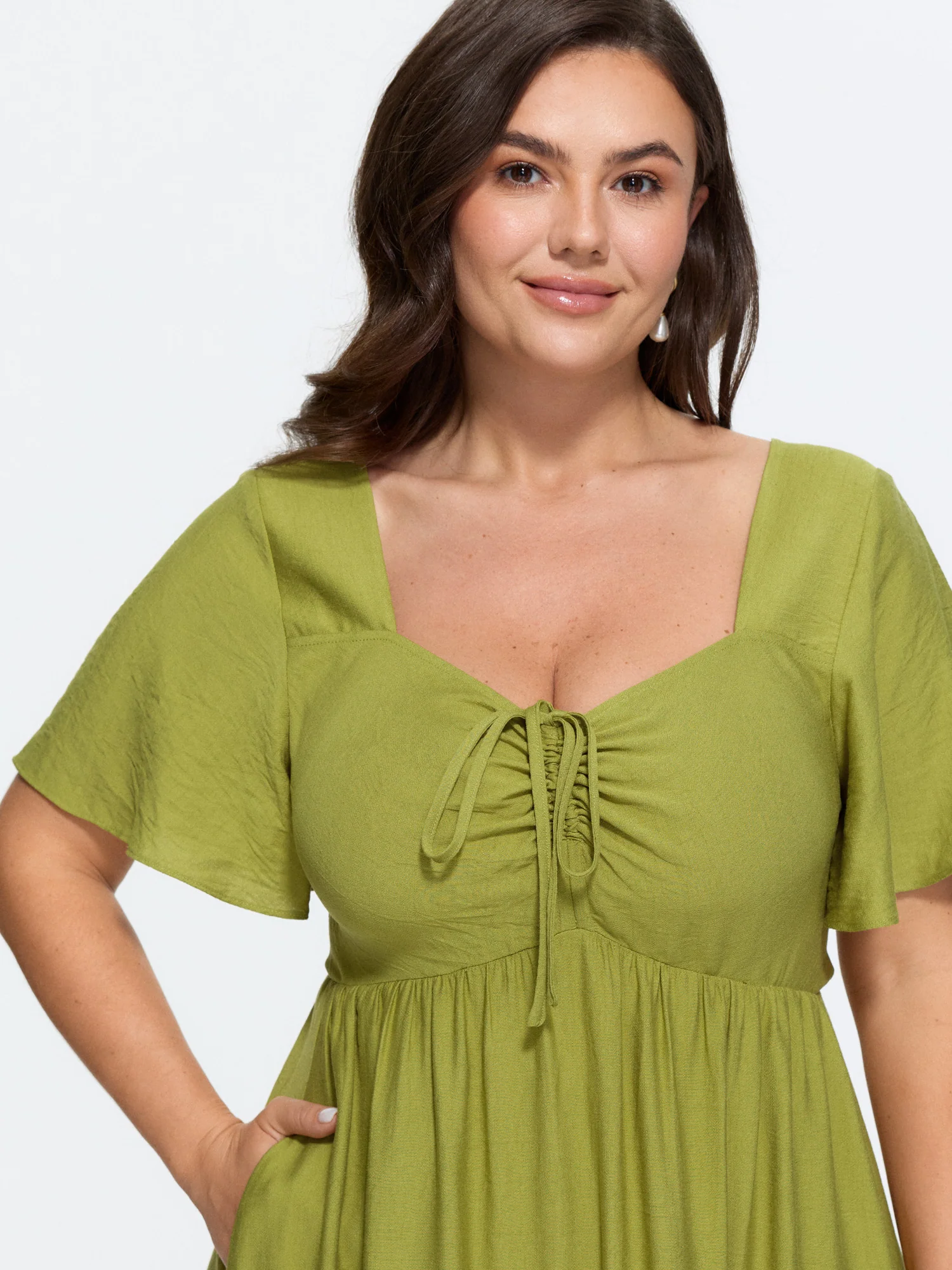 Sweetheart Drawstring Pocket Tiered Dress