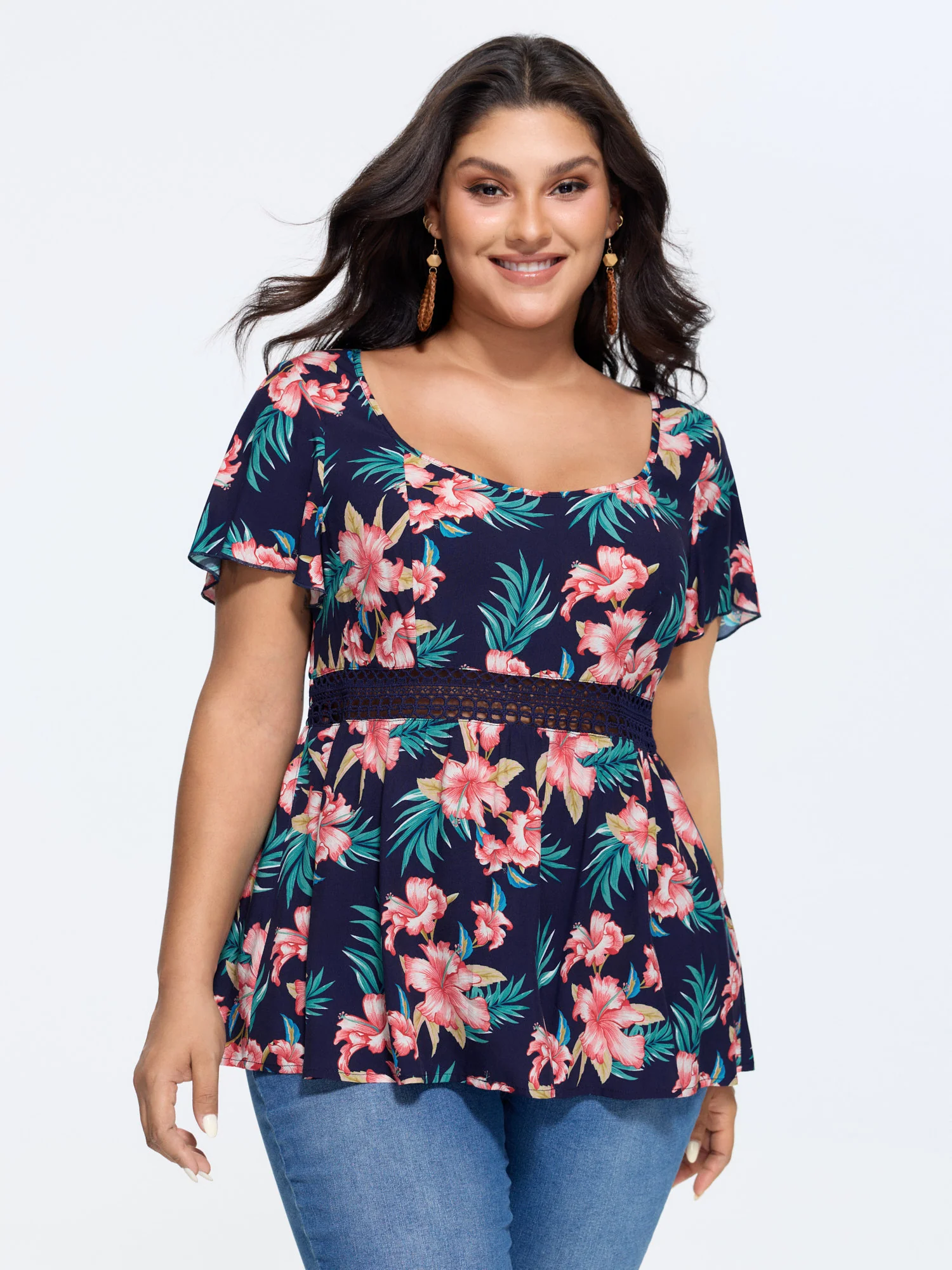 Floral Print Waist Patchwork Blouse