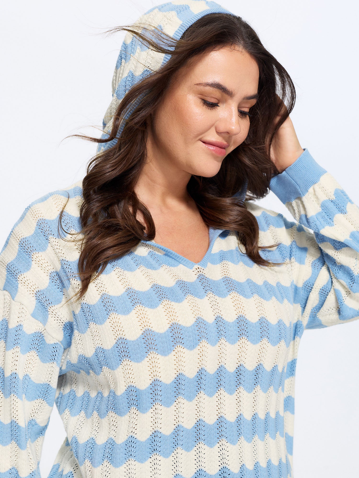 Wavy Stripe Hollow Hooded Pullover