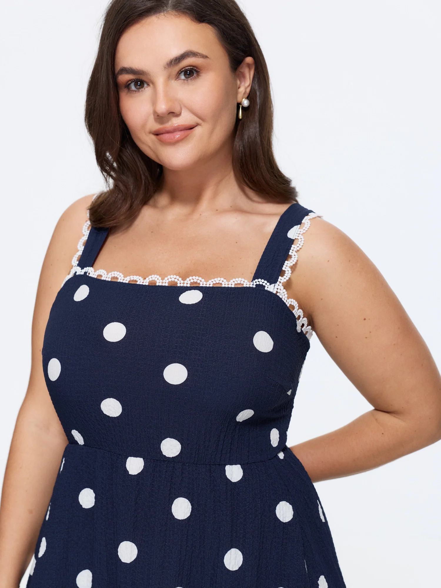 Polka Dots Print Wide Straps Midi Dress