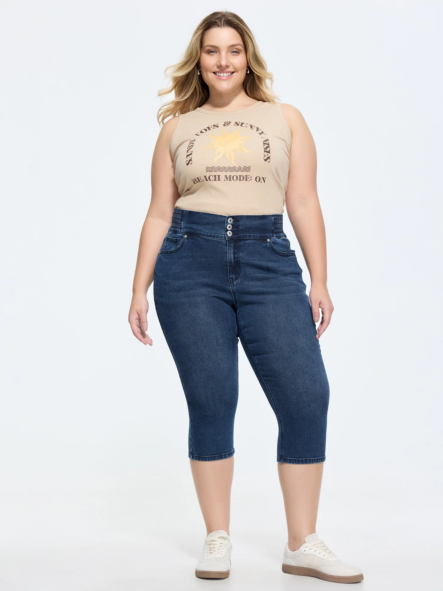 Stretchy Shirred Waist Cropped Jeans
