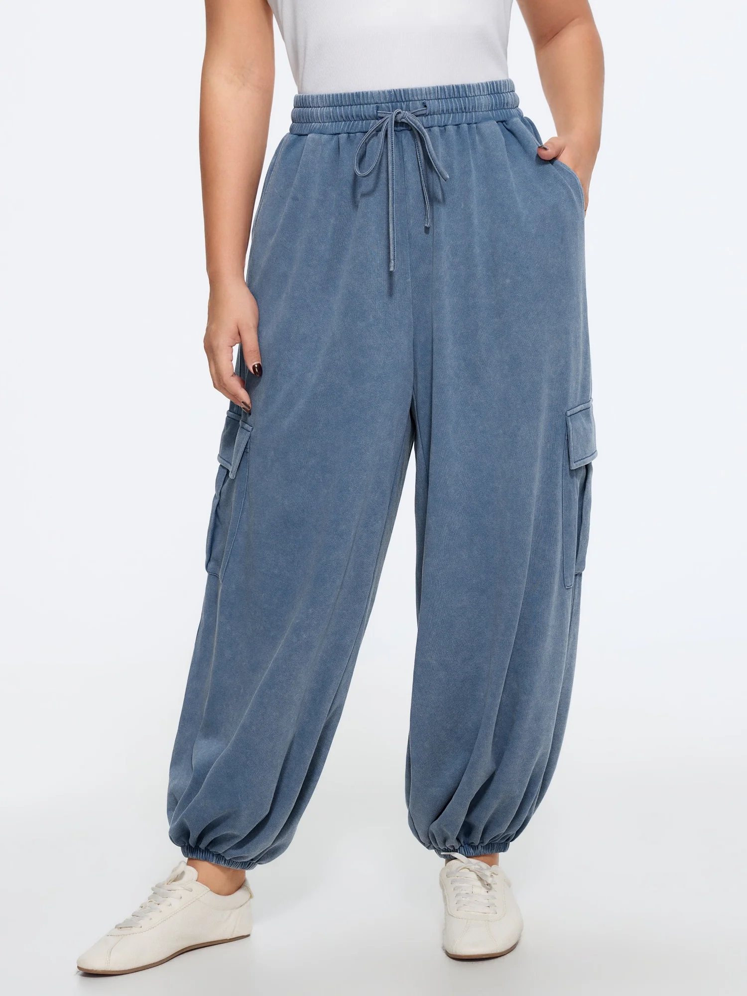 Washed Cargo Pocket Drawstring Jogger Pants