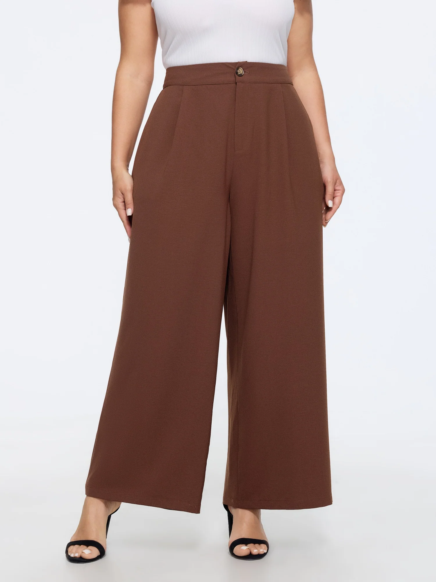 Solid Pleated High Waist Wide Leg Pants