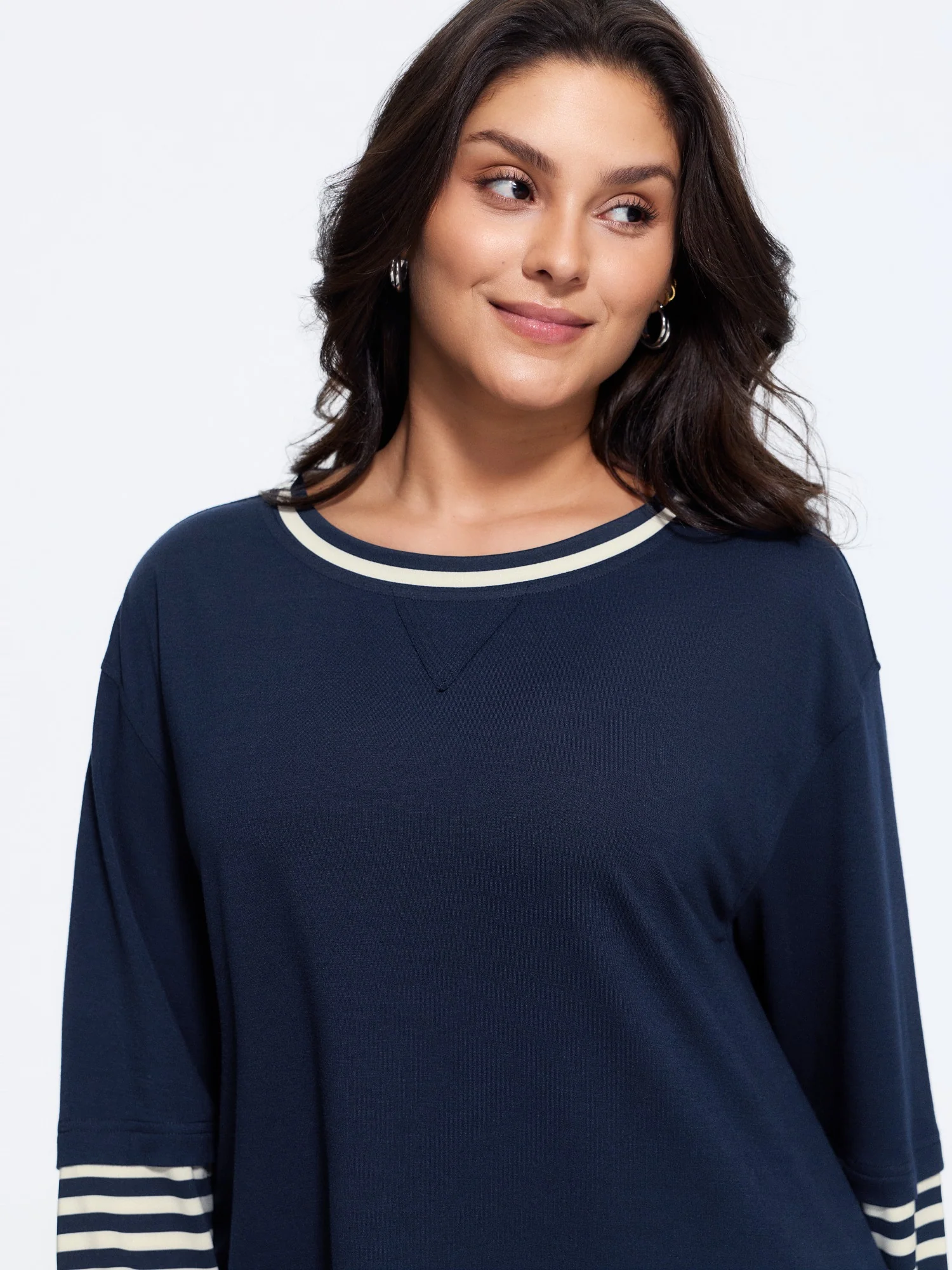 Crew Neck Stripe Print Patchwork Sweatshirt