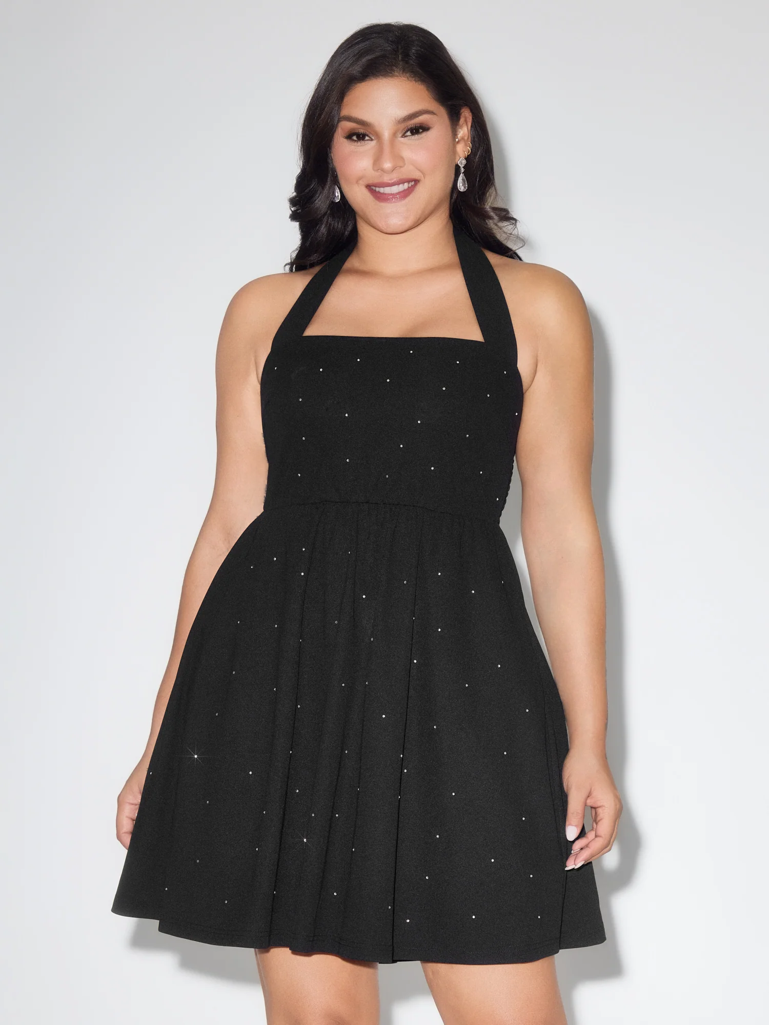 Stretchy Rhinestone Halter Neckline Mini Dress
