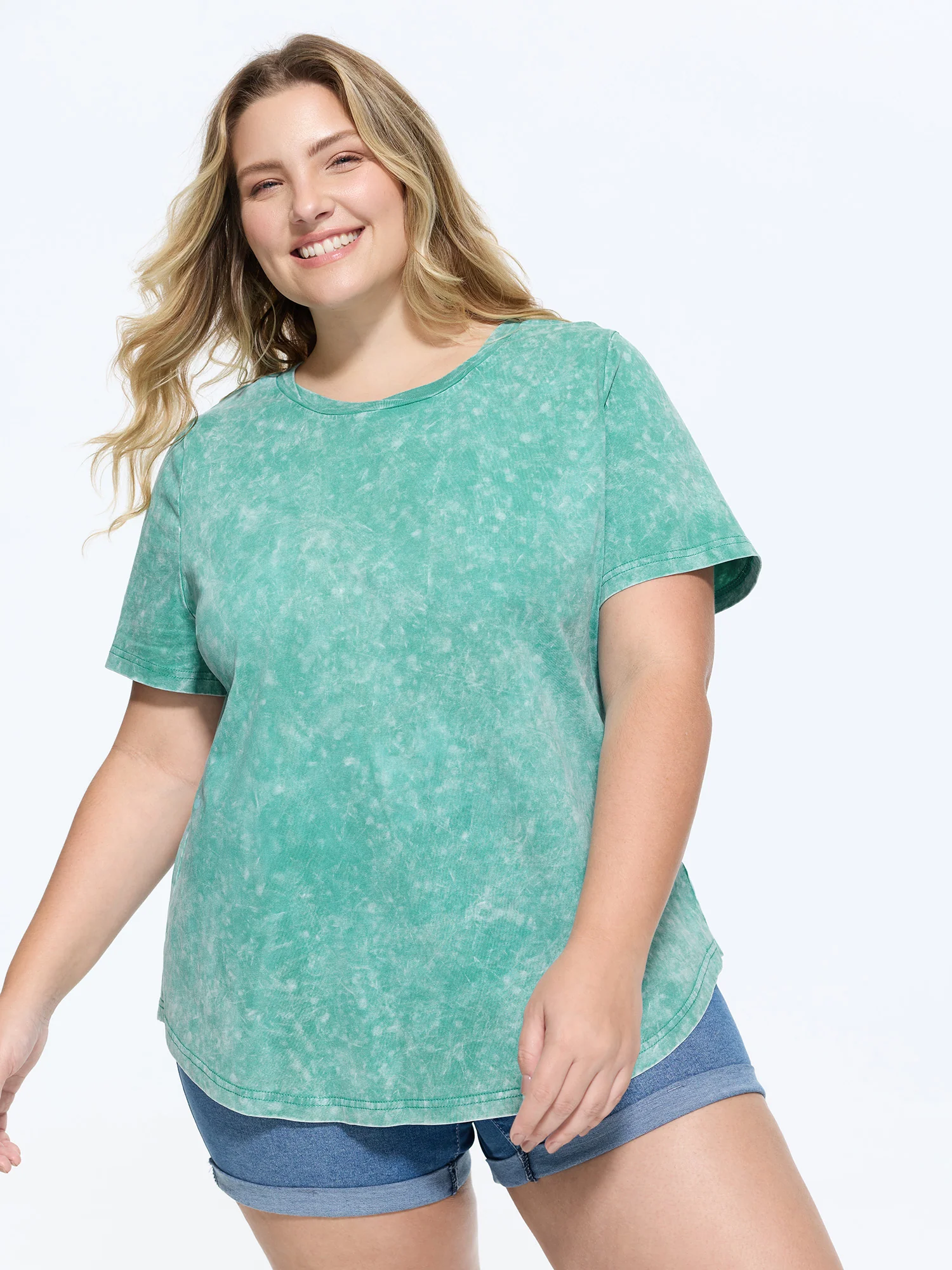 Cotton Stretchy Snowflake Effect Curvy Hem T-Shirt
