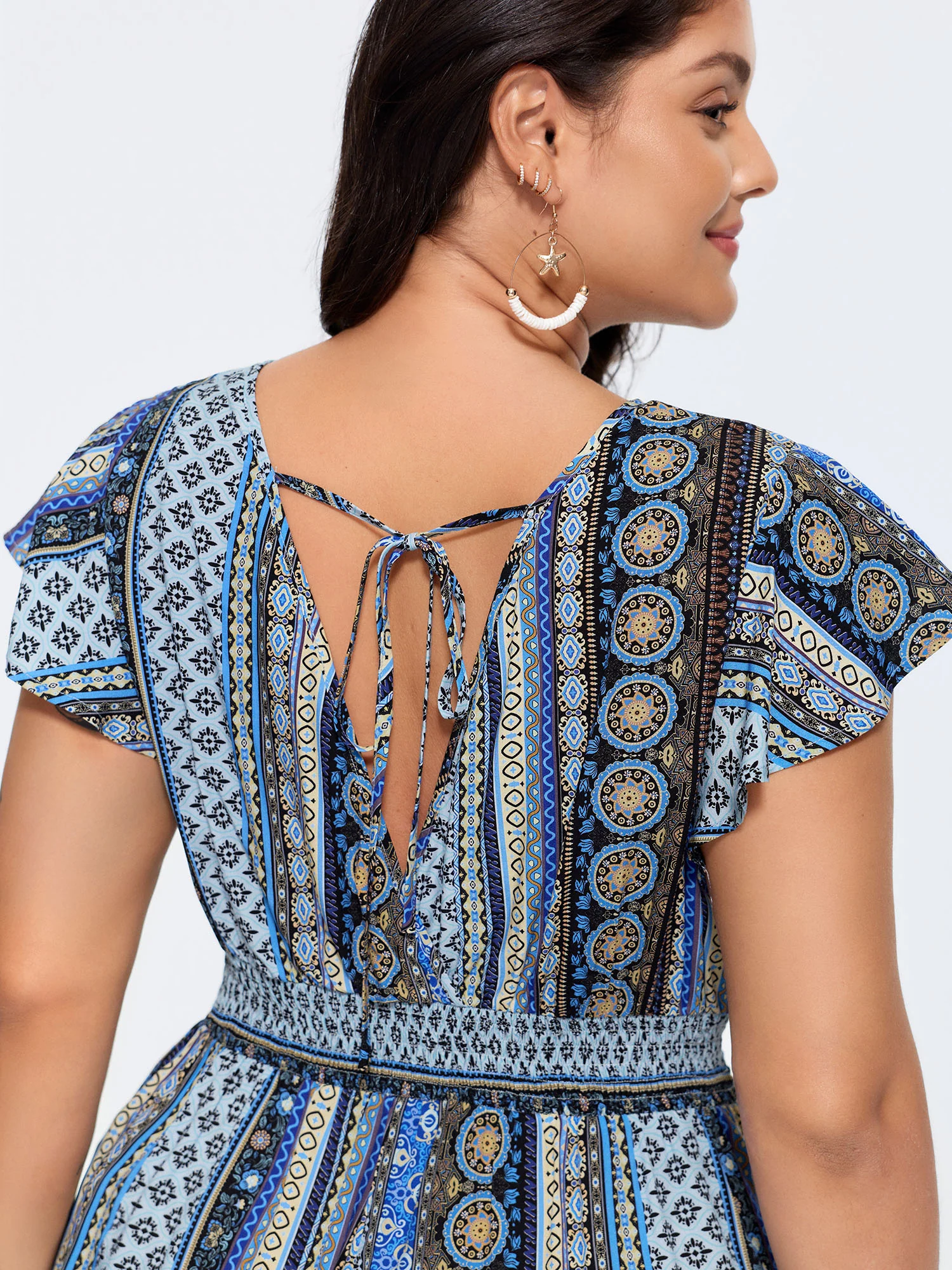 Boho Striped Print Back-Tie Romper