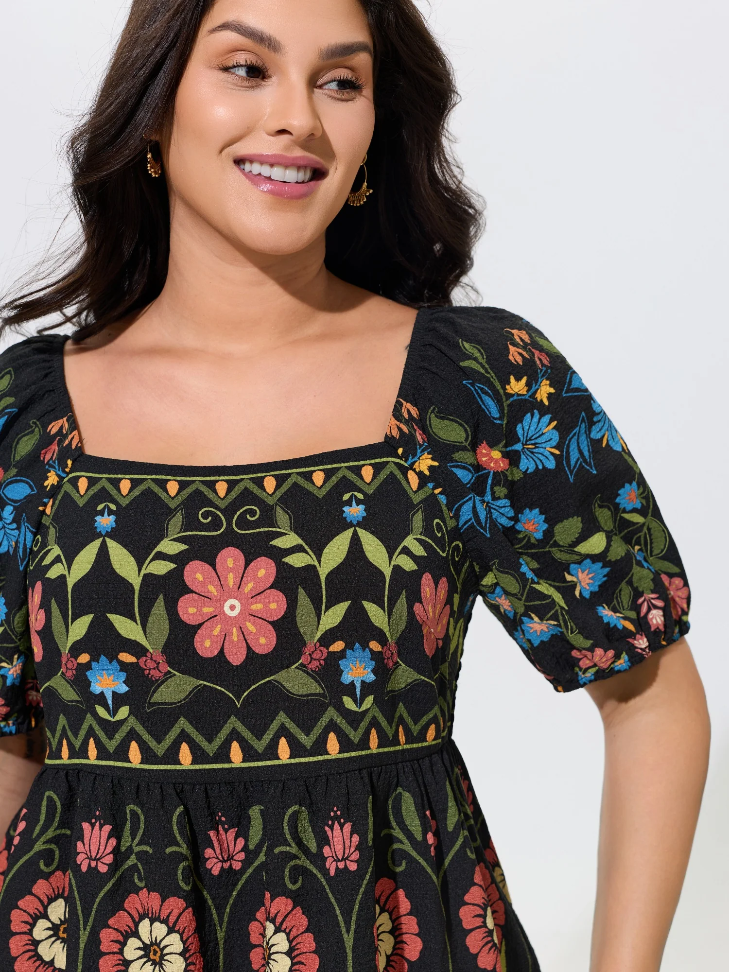 Boho Floral Square Neck Peplum Blouse