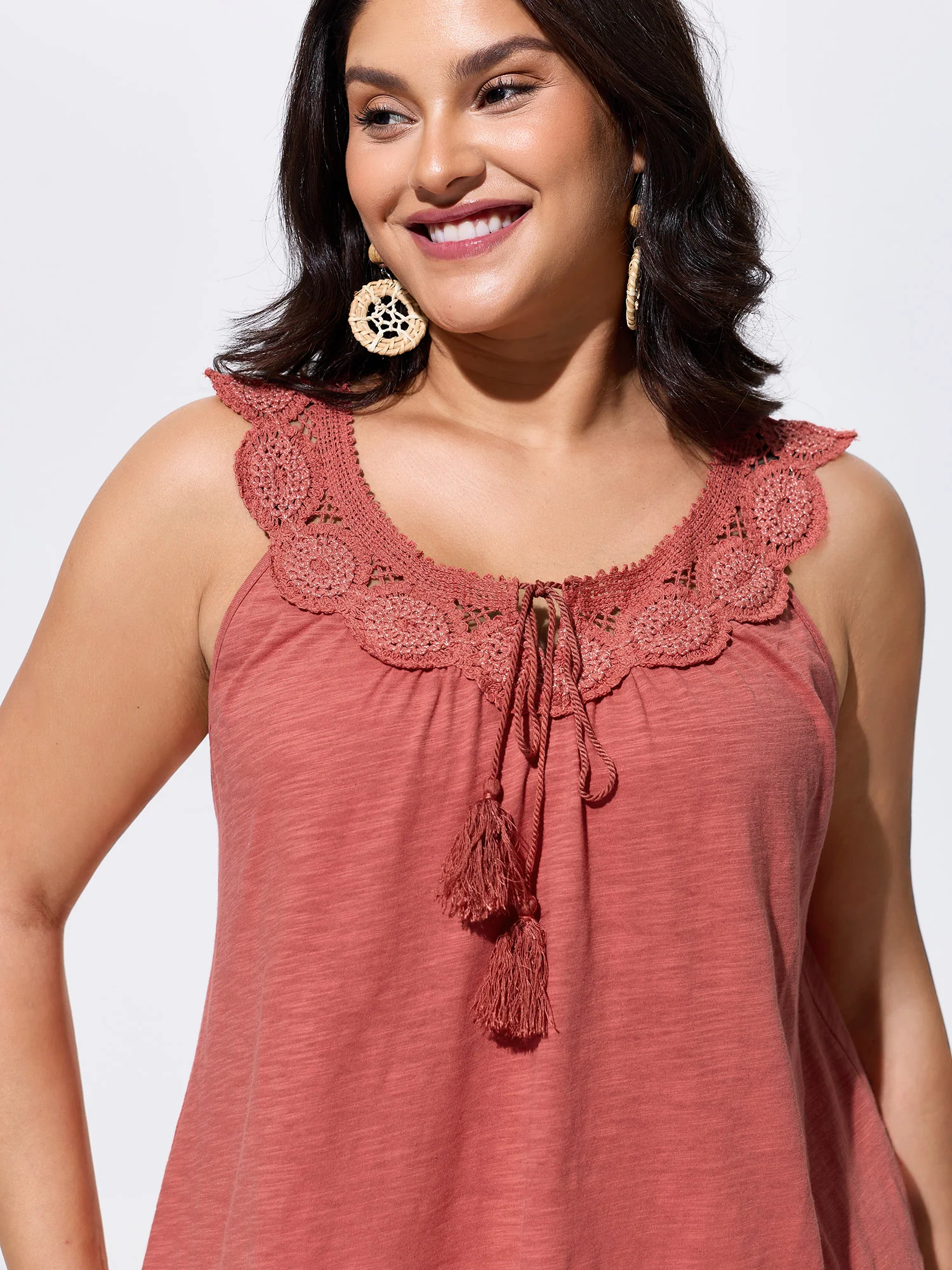 Supersoft Lace Neckline Sleeveless Knit Top