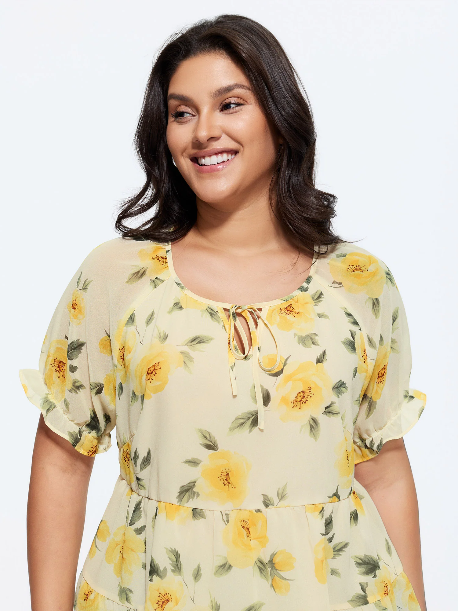 Floral Print Neck Cut-Out Blouse