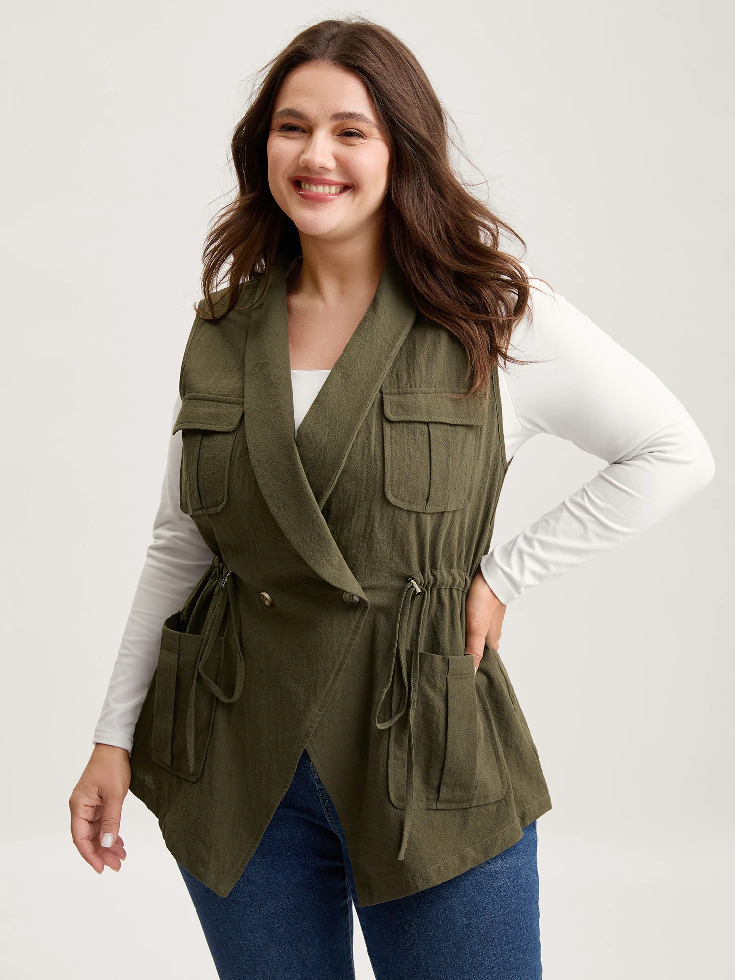 Cotton Waist Defining Drawstring Pocket Vest