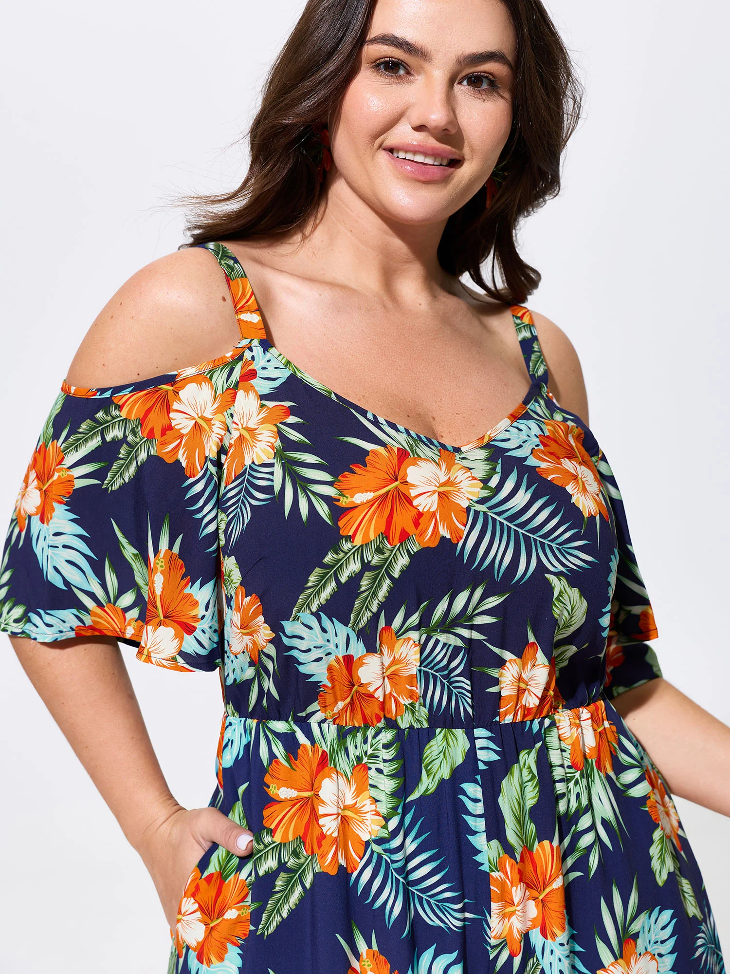 Floral Print Cold-Shoulder Breezy Jumpsuit