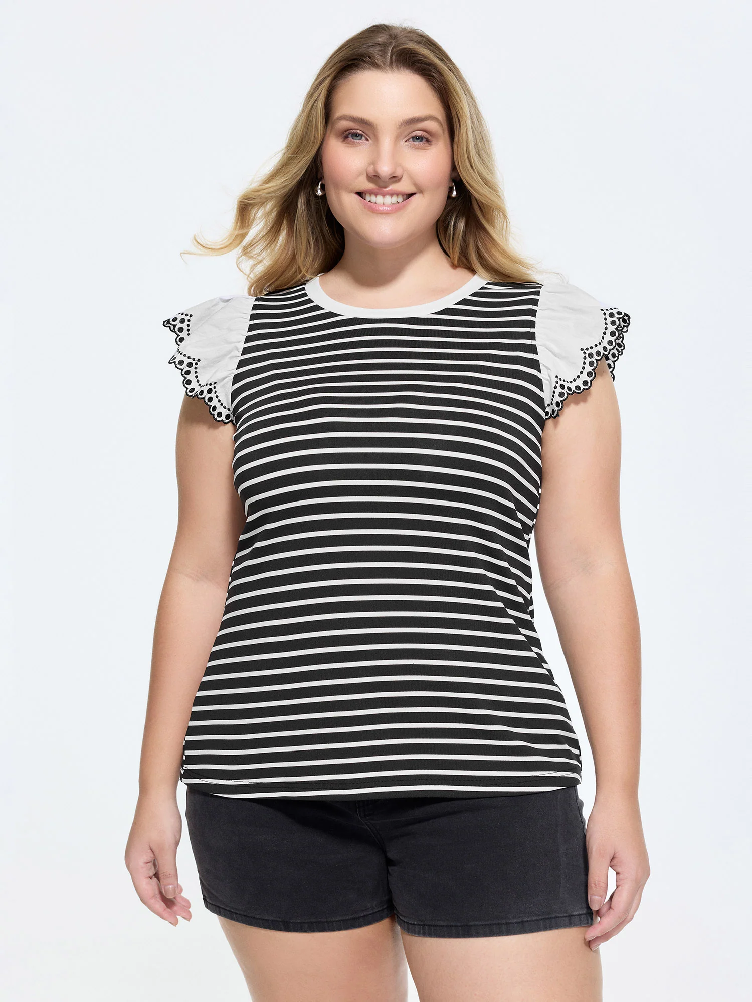 Striped Print Flutter Sleeve T-Shirt