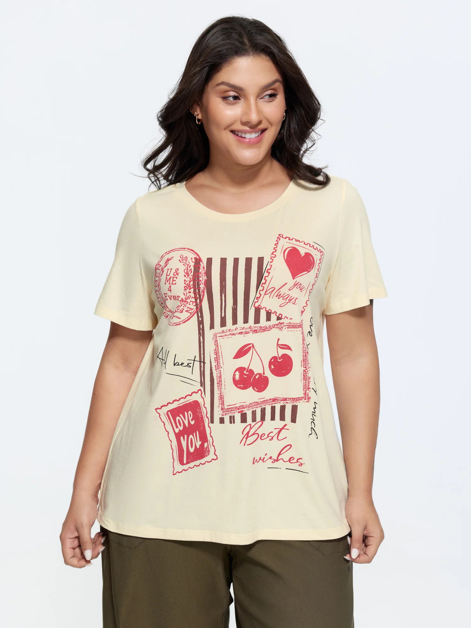Romantic Notes Print Round Neck T-Shirt