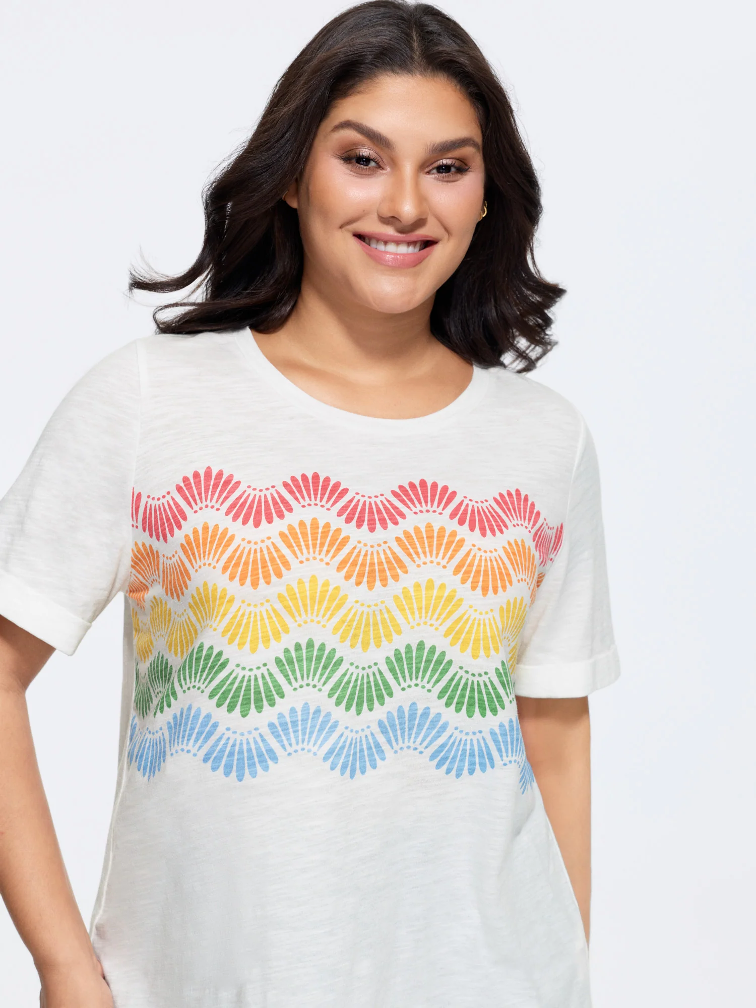 Cotton Stretchy Wavy Colorful Print T-Shirt
