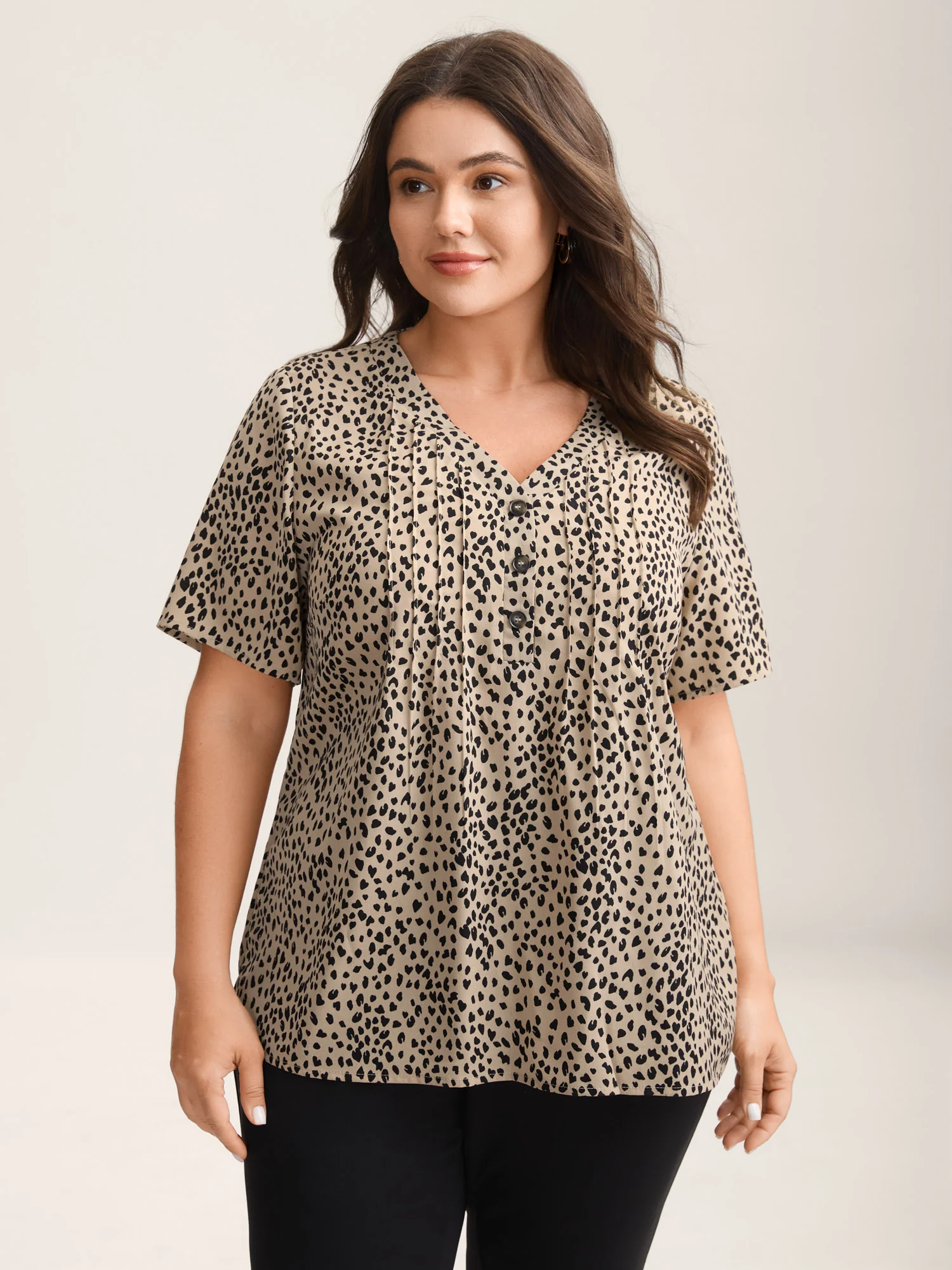 Leopard Print Toothpick Pleat Blouse
