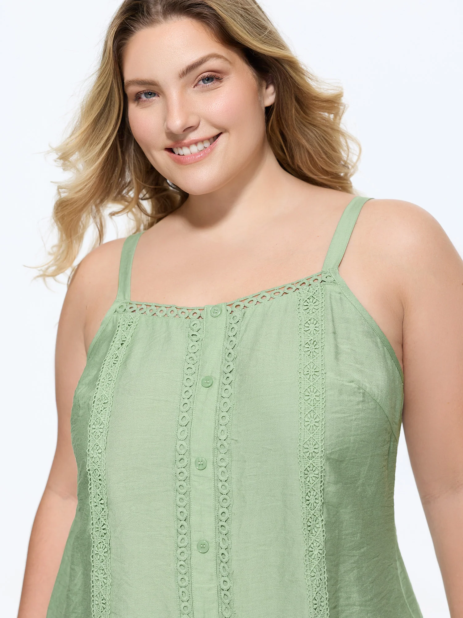 Lace Trim Button Detail Tank Top