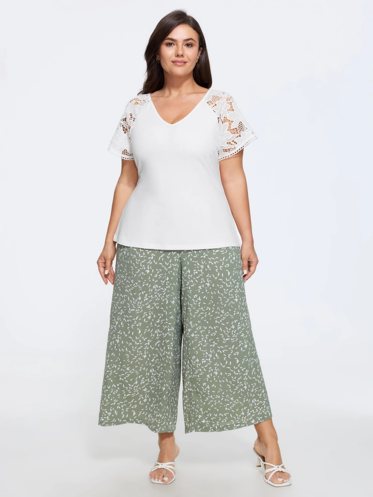 V-Neck Lace Sleeve T-Shirt