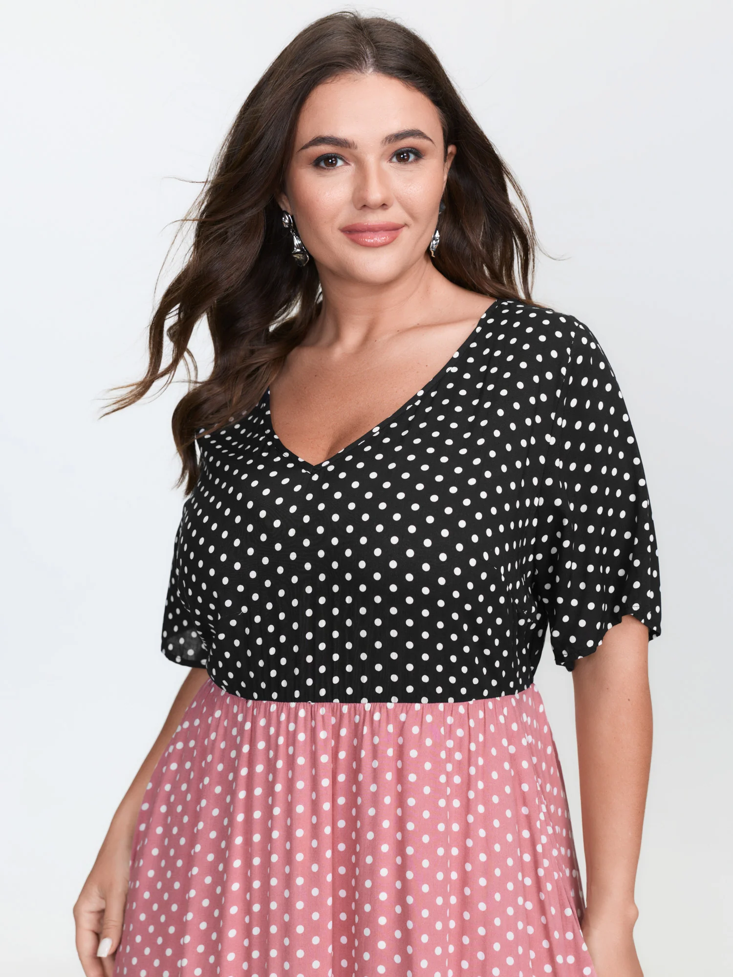 Polka Dots Colorblock Midi Dress