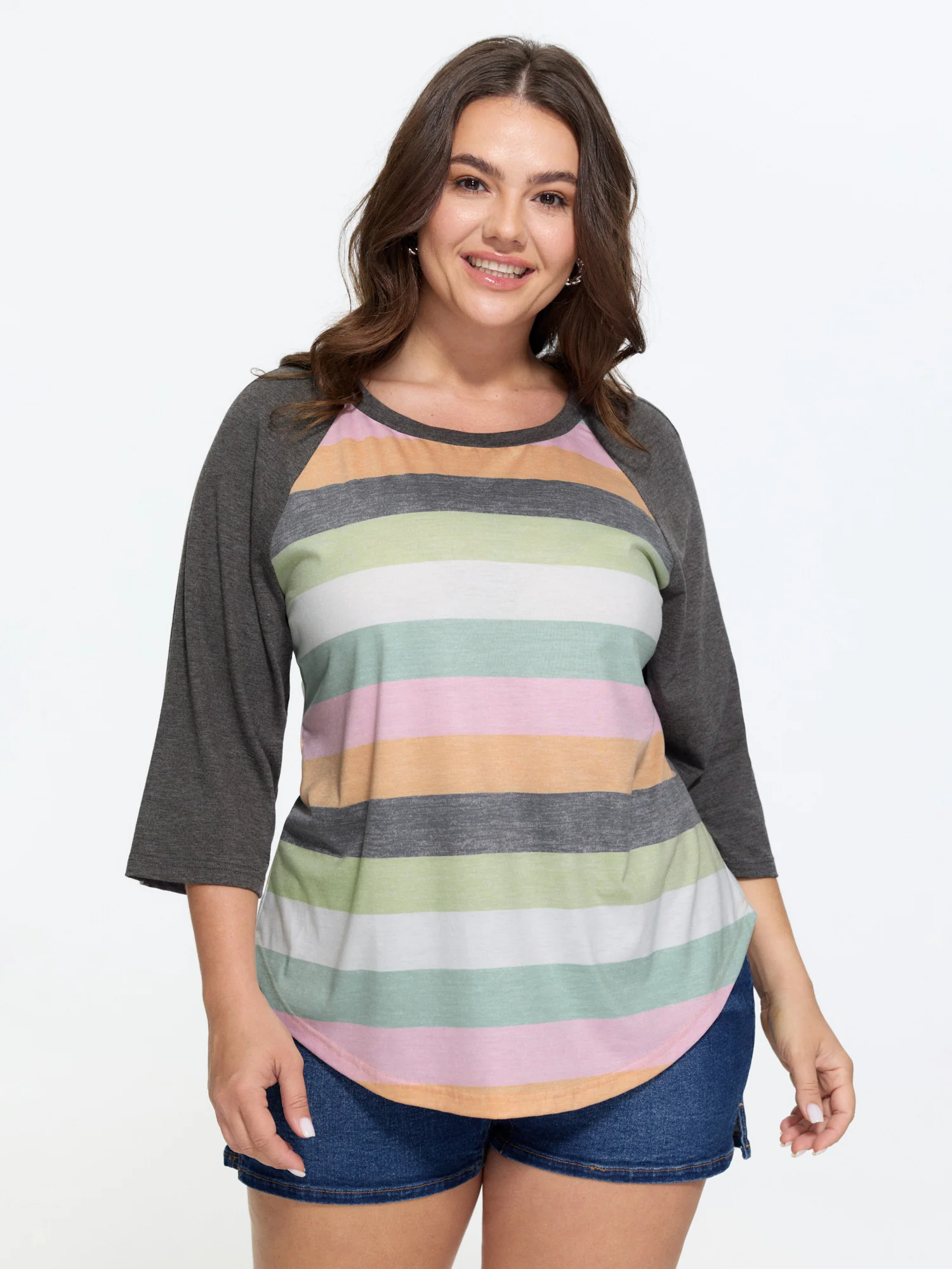 Supersoft Stretchy Striped Print Raglan Sleeve T-Shirt