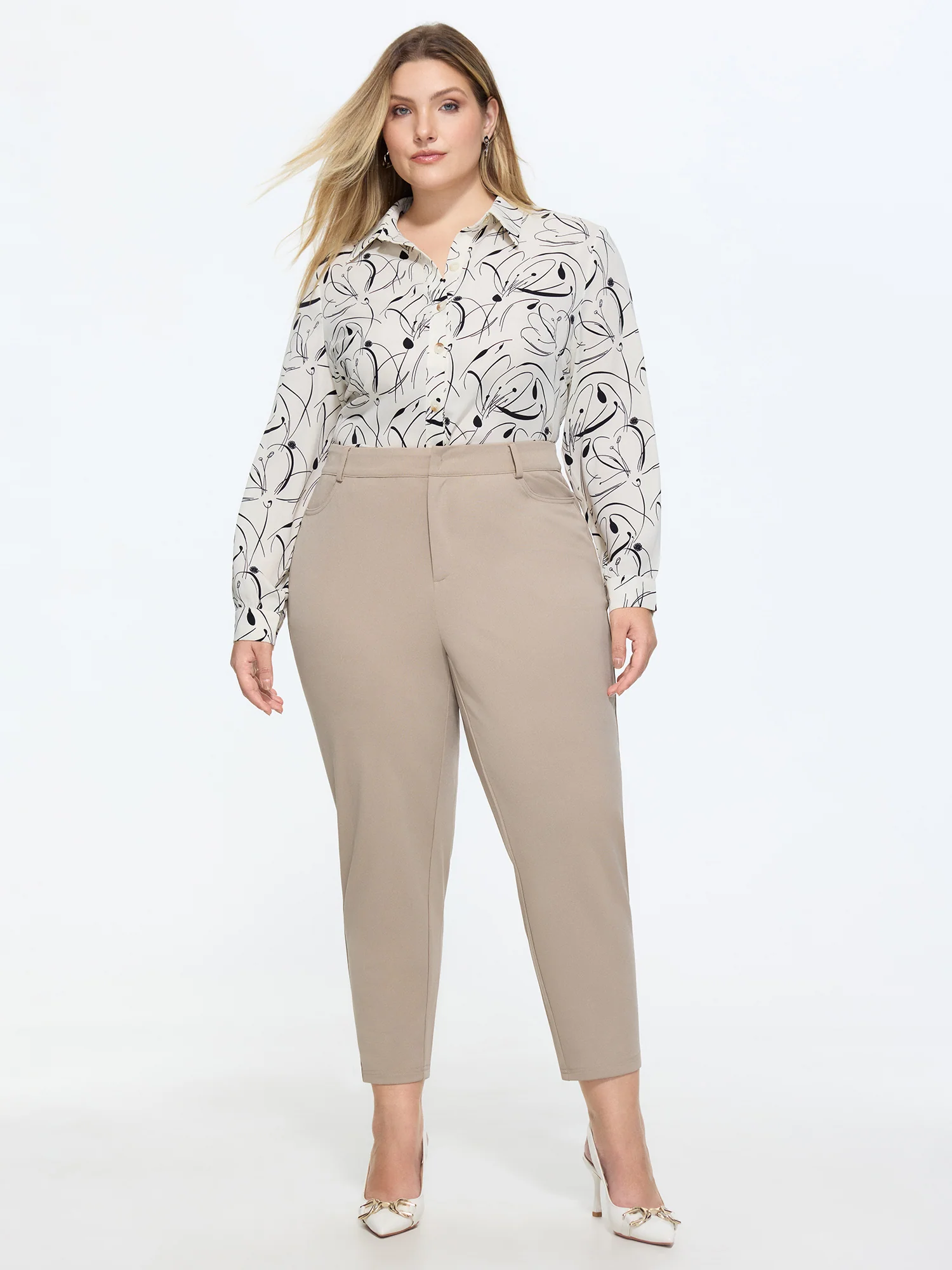 Stretchy Mid-Rise Plain Pants
