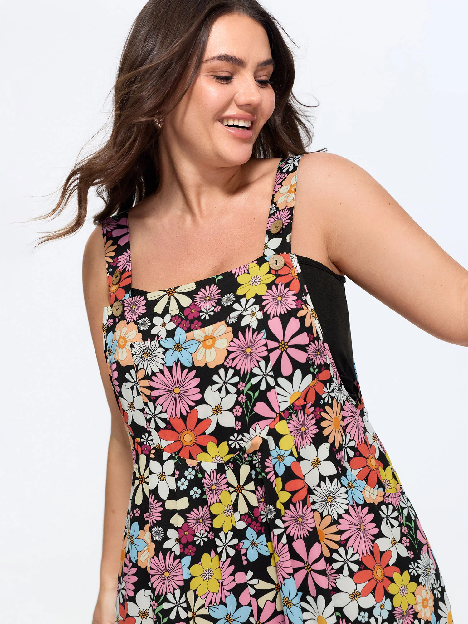 Daisy Floral Print Adjustable Strap Jumpsuit