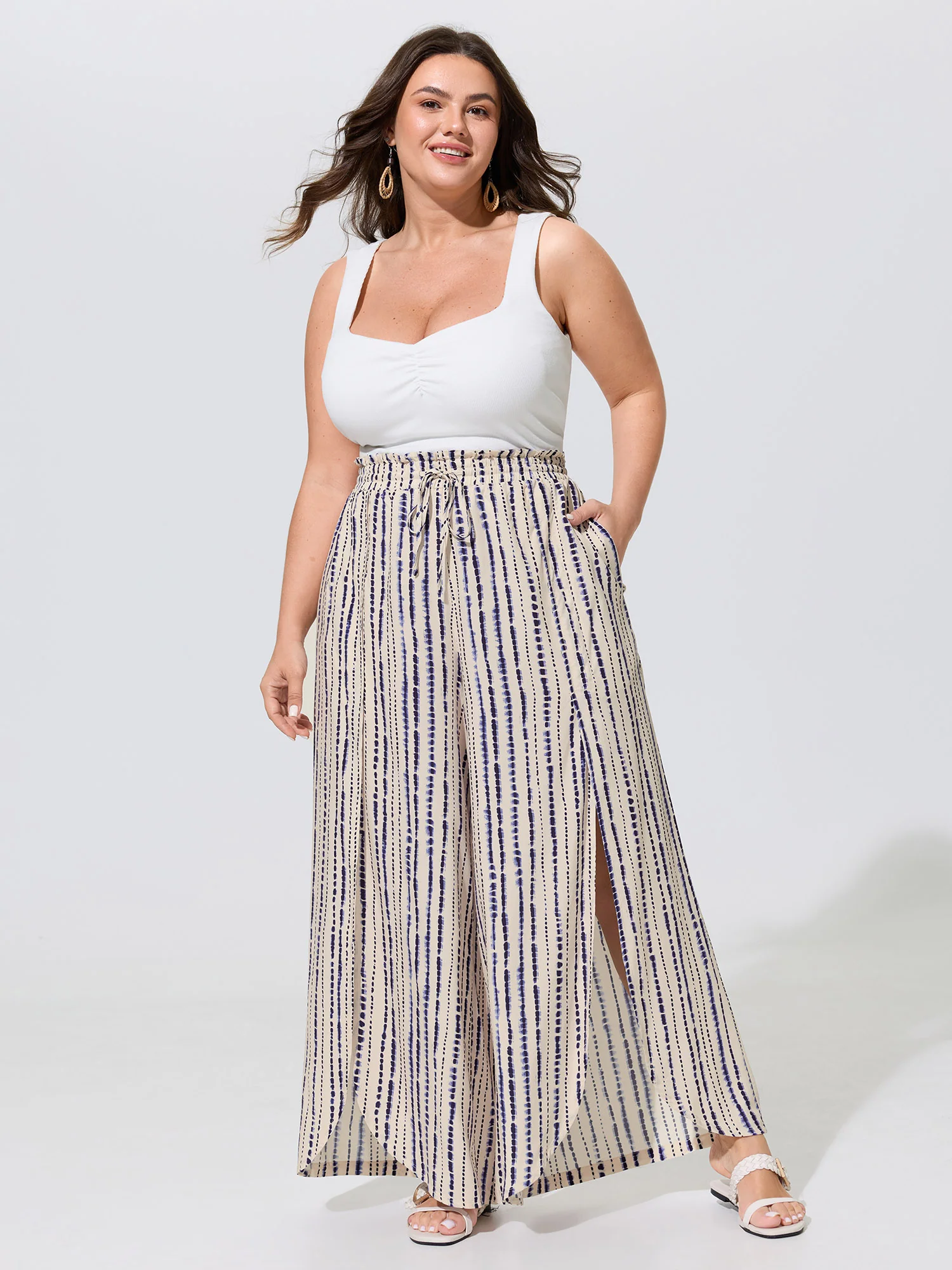 Striped Print Split Hem Gradient Blend Pants