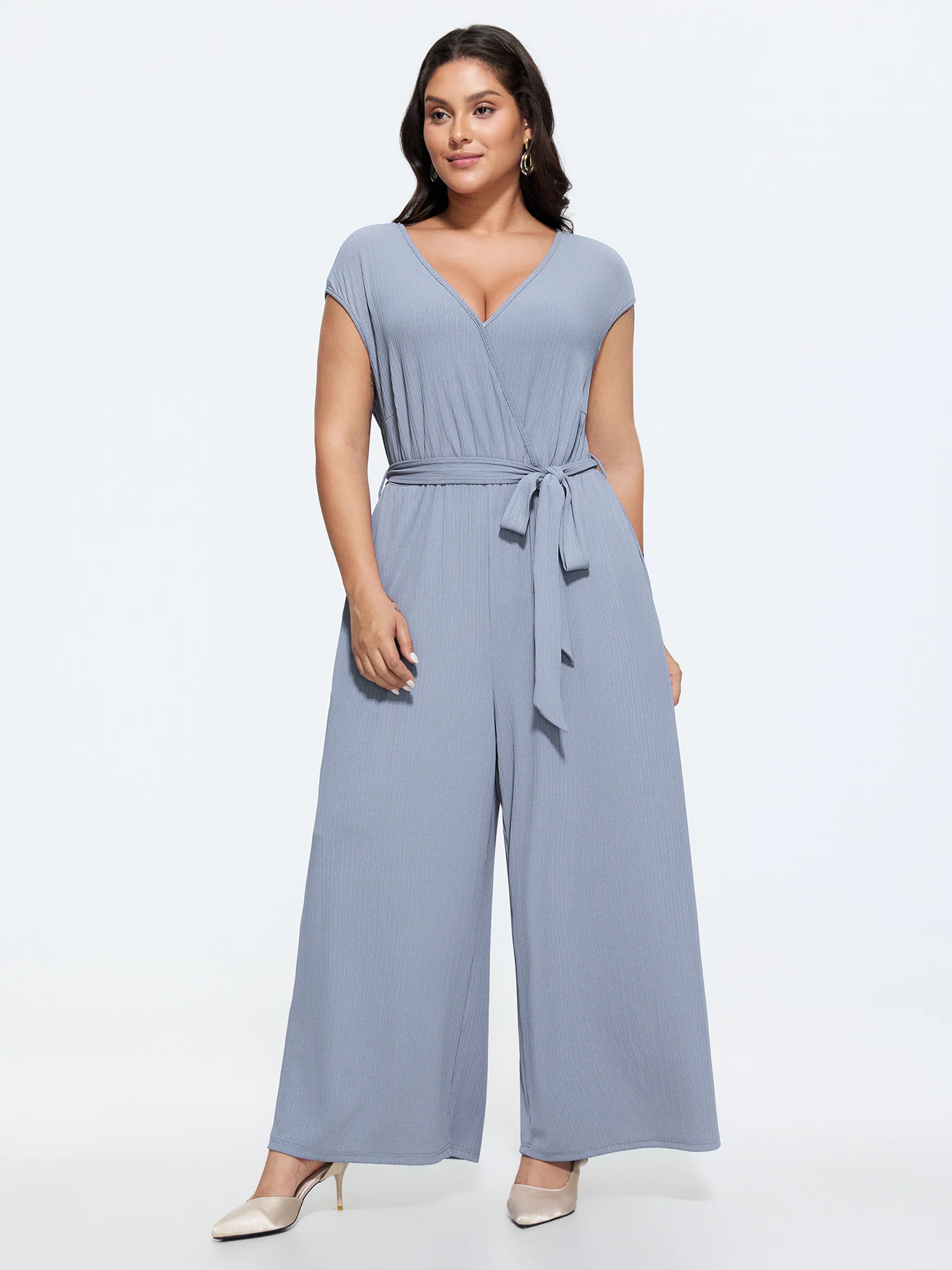 Textured Waist Side-Tie Wide-Leg Jumpsuit