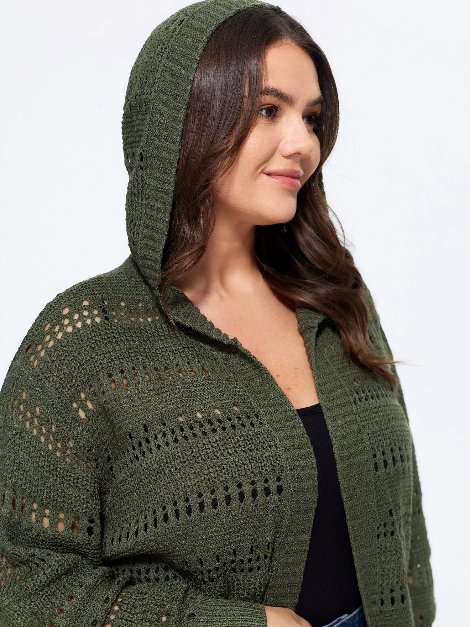 Hooded Open Front Cut Out Long Cardigan