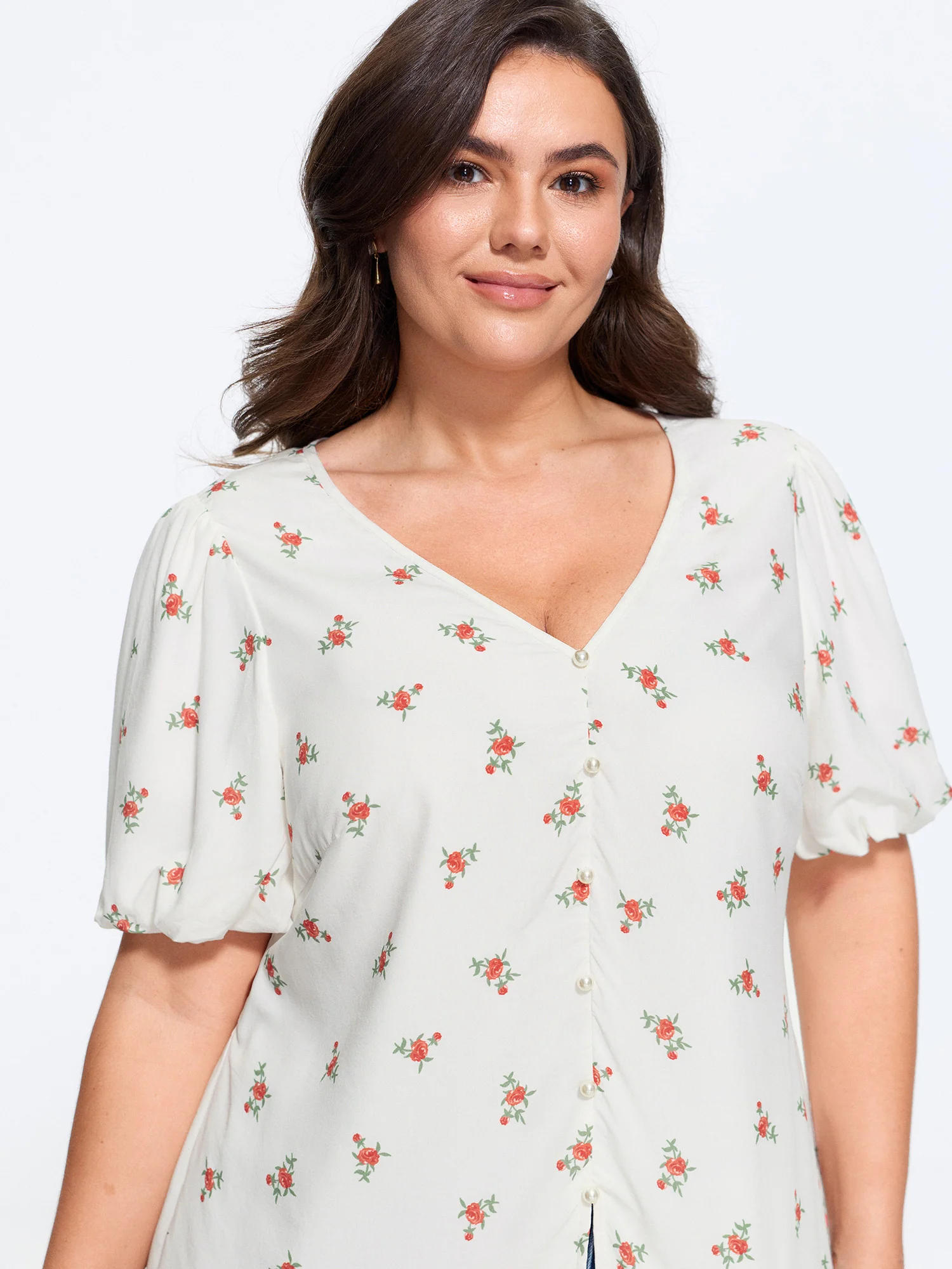 Ditsy Floral Pearl Shirred Waist Blouse