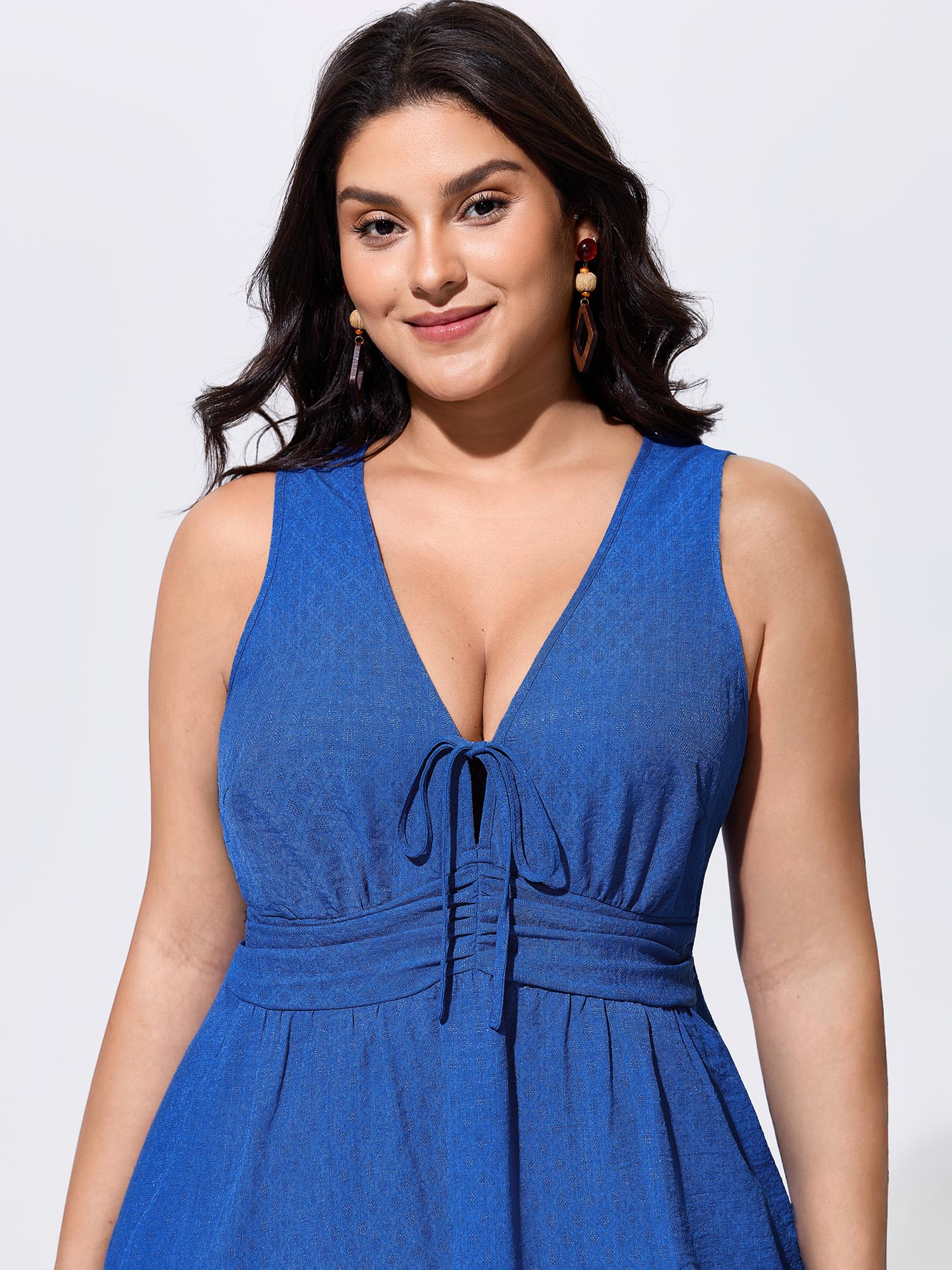 Breathable Shirred Waist Pockets Mini Dress