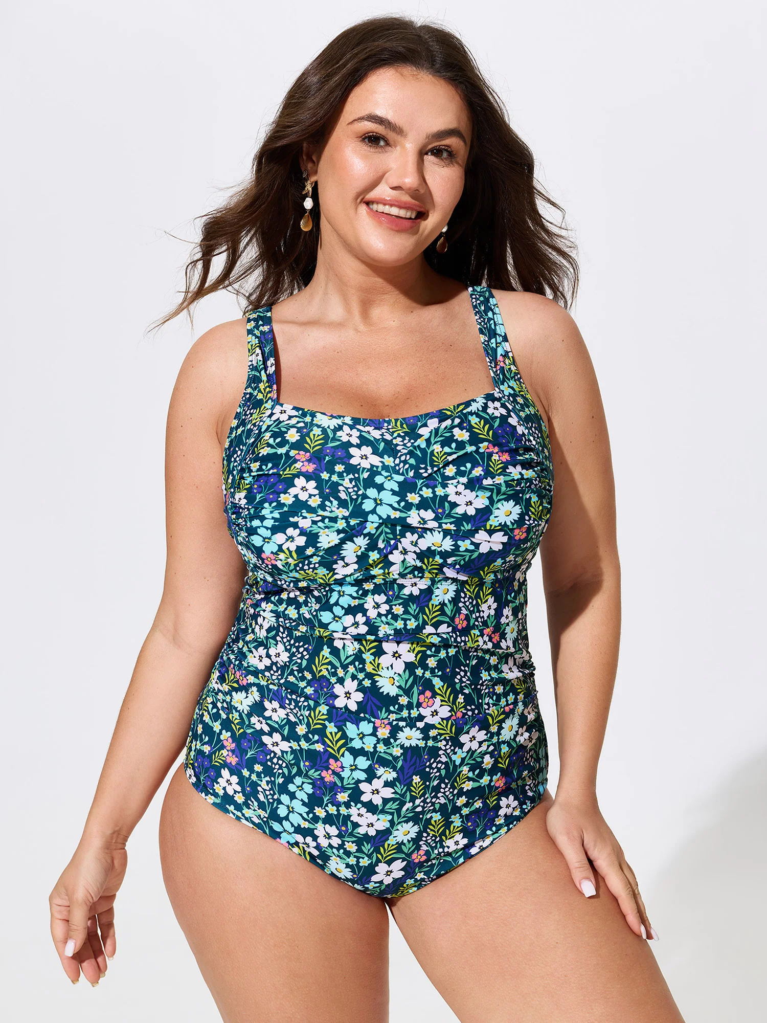 Sheer Sarong Two-Piece Ruched Print One-Piece Swim