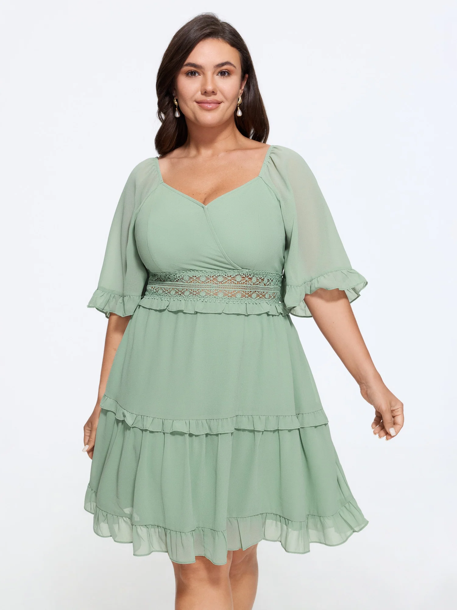 Lace Waist Tiered Chiffon Mini Dress