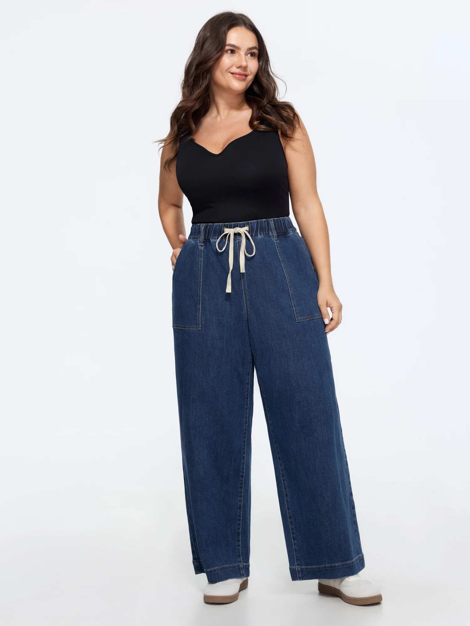 Stretchy Pull-On Wide-Leg Jeans