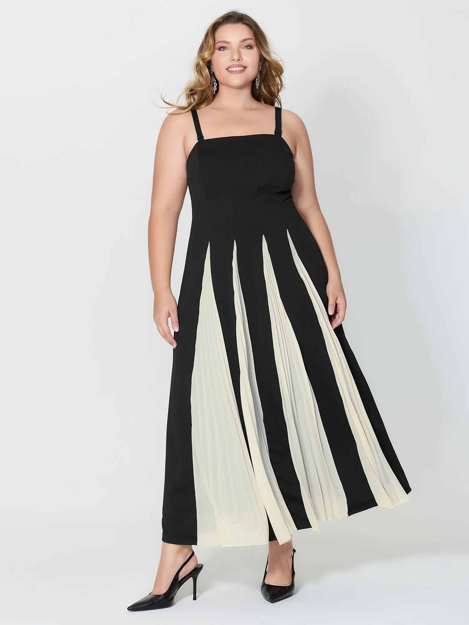 Stripes Color Contrast Detachable Straps Maxi Dress