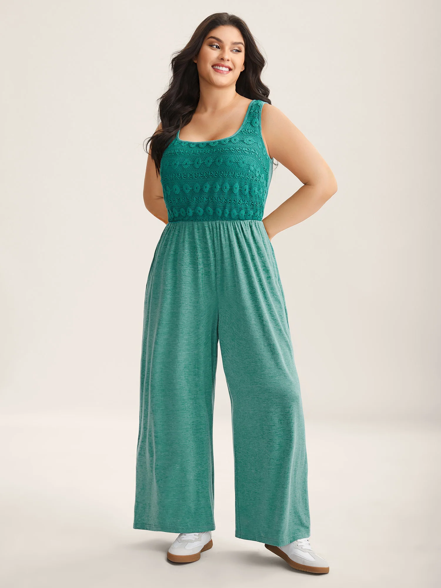 Textured Bodice Spliced Pockets Jumpsuit