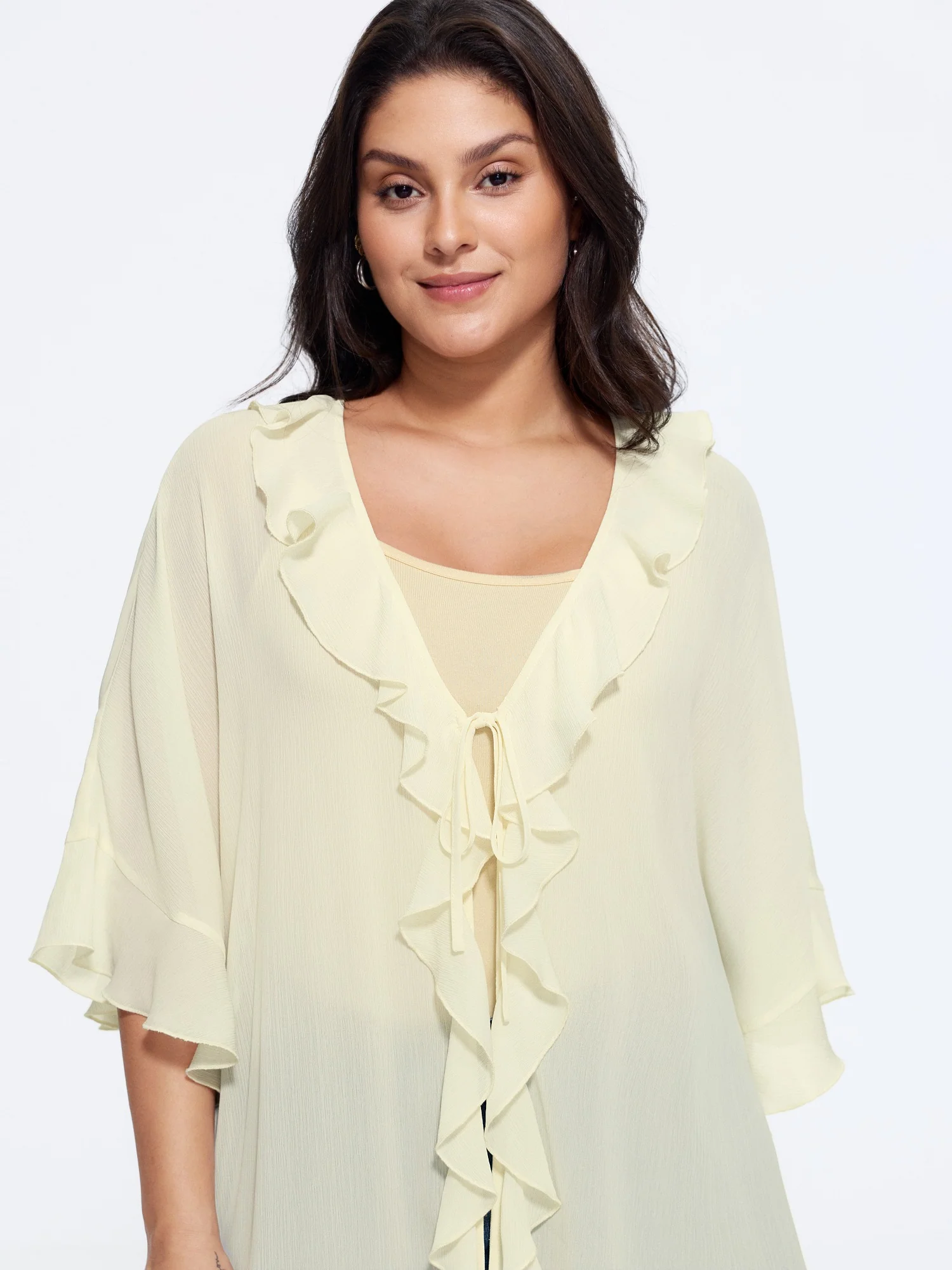 Breathable Ruffle Trim Long Cover Up