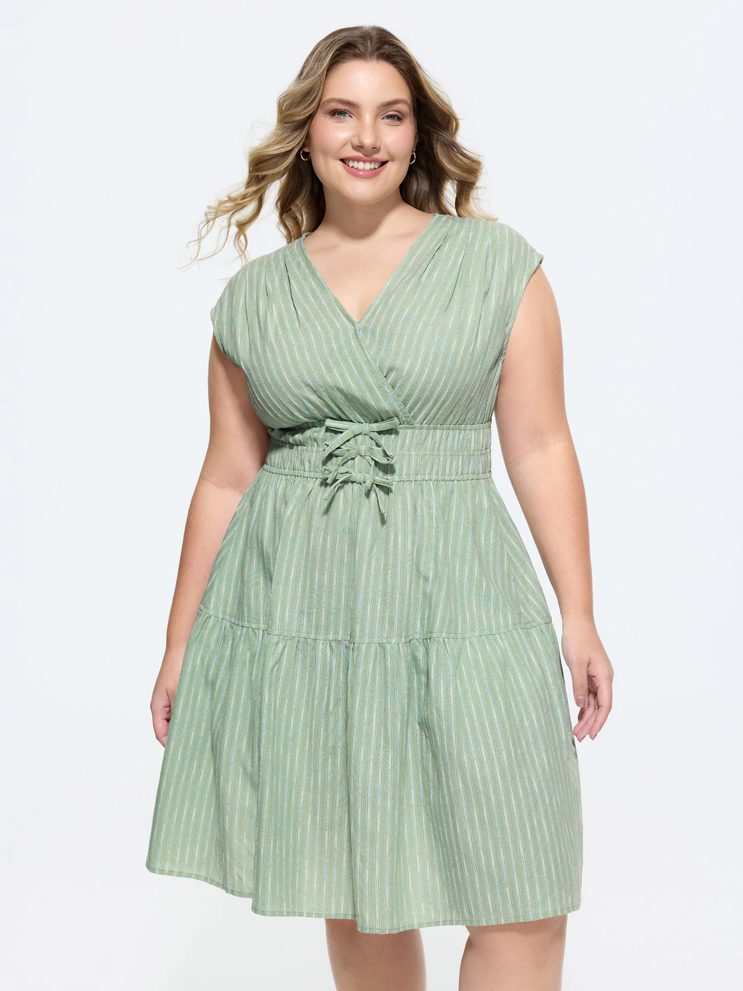 Striped Print Bow-Tie Waist Mini Dress