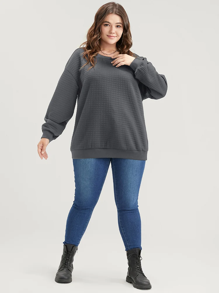 Solid Textured Drop Shoulder Sweatshirt