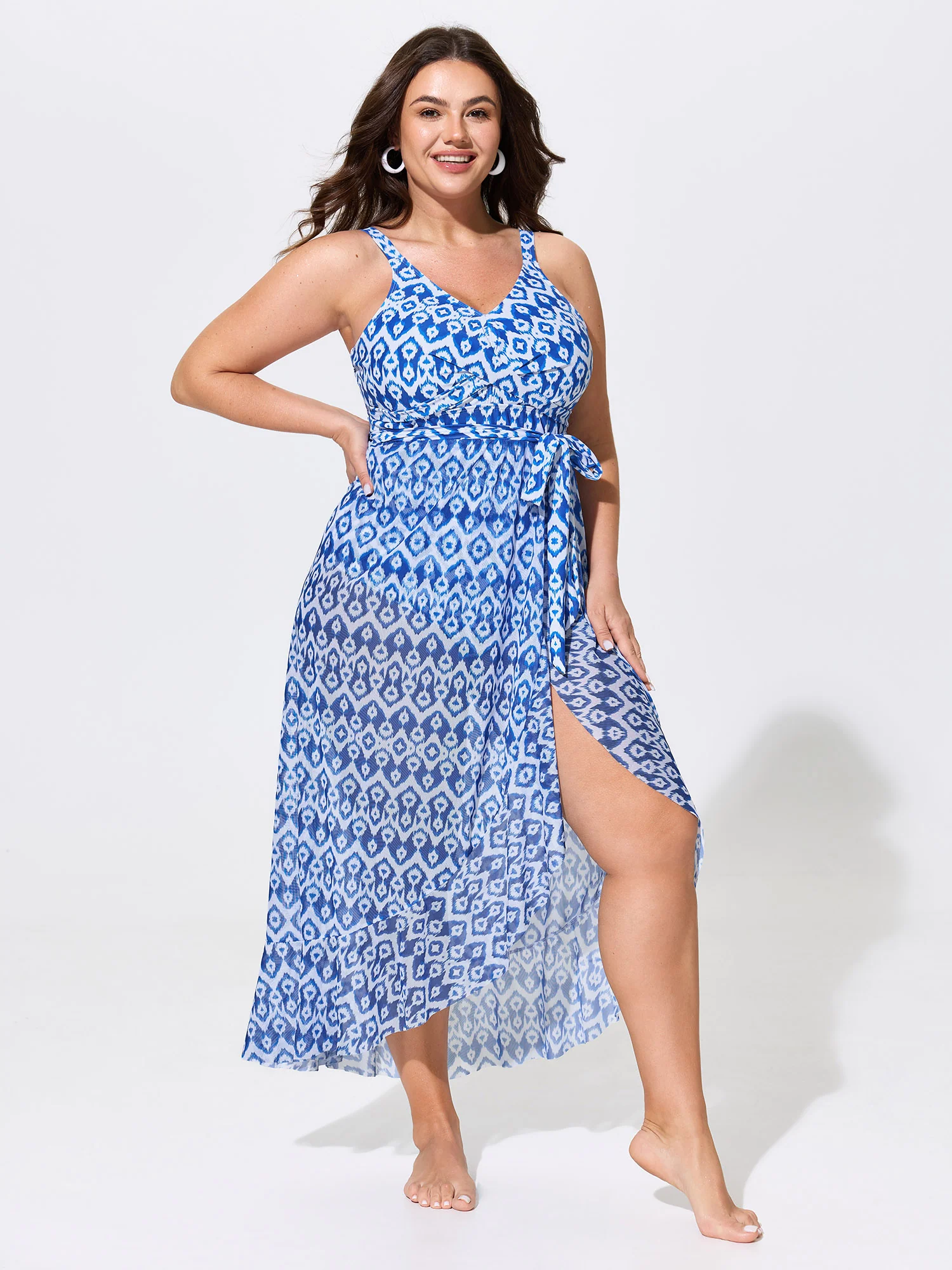 Sheer Sarong Two-Piece Print One-Piece Swim