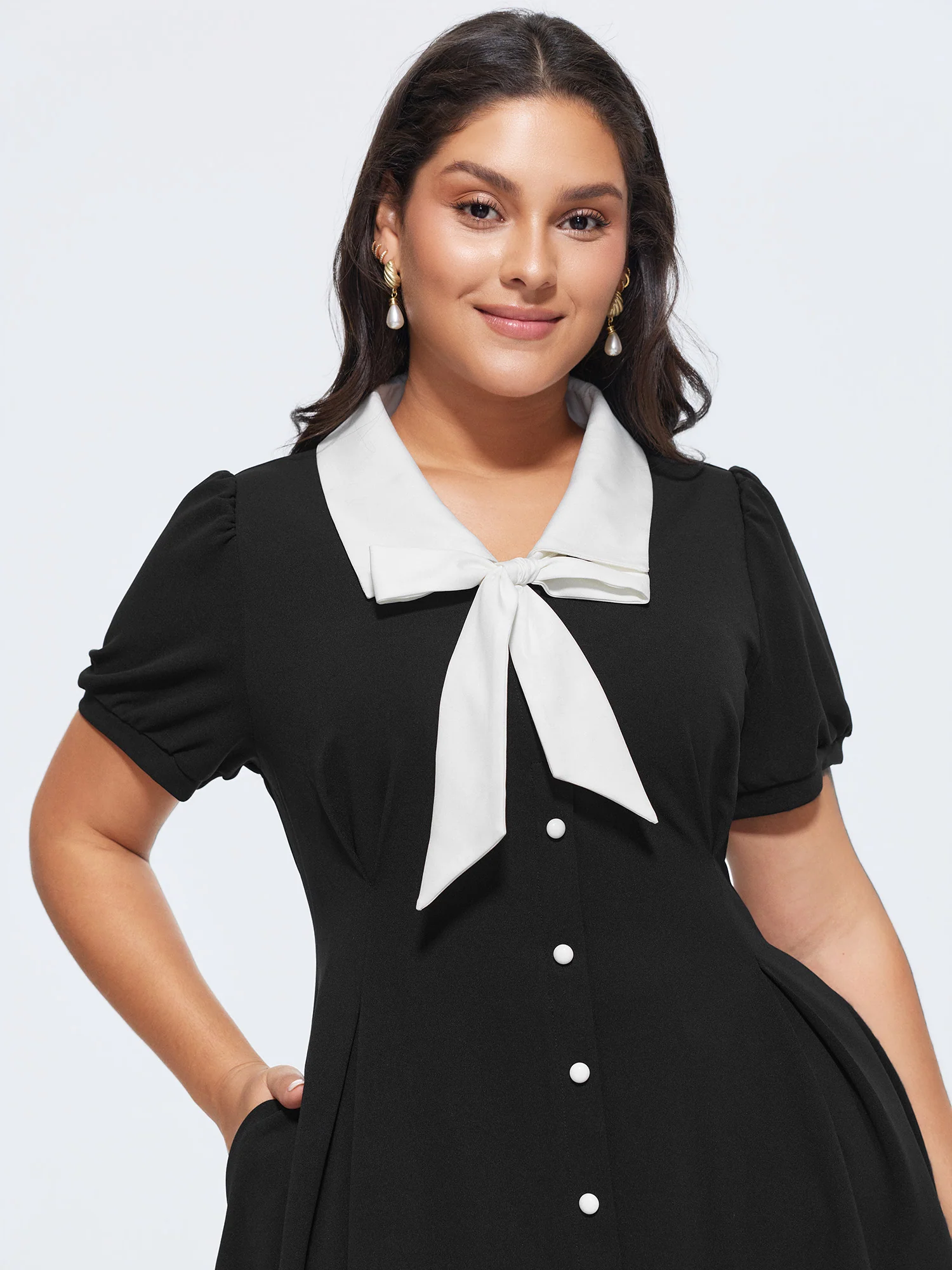 Stretchy Color Contrast Puffy Sleeve Mini Dress