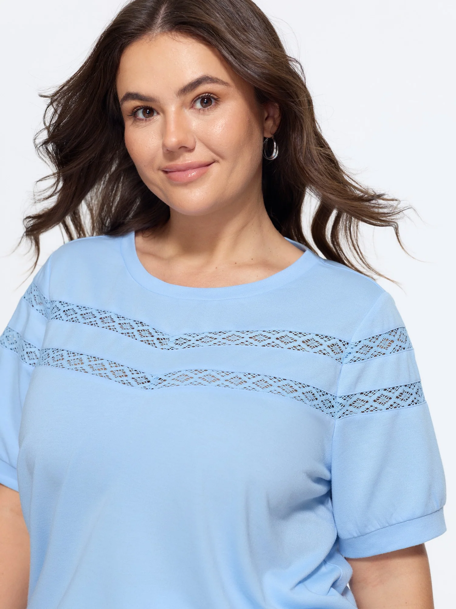 Wave Lace Panel Crew Neck Sweatshirt