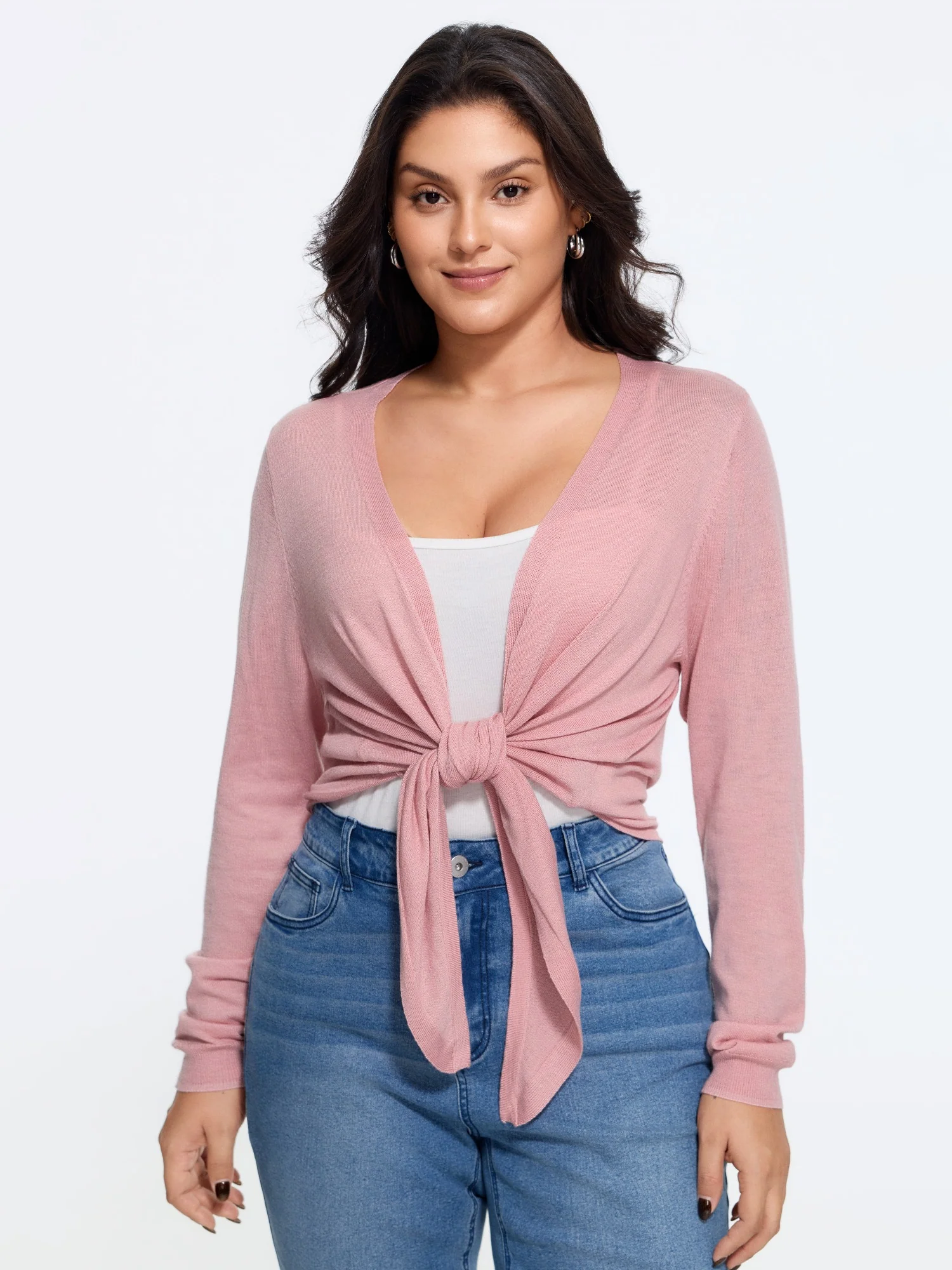 Front Tie Wrap Cropped Cardigan