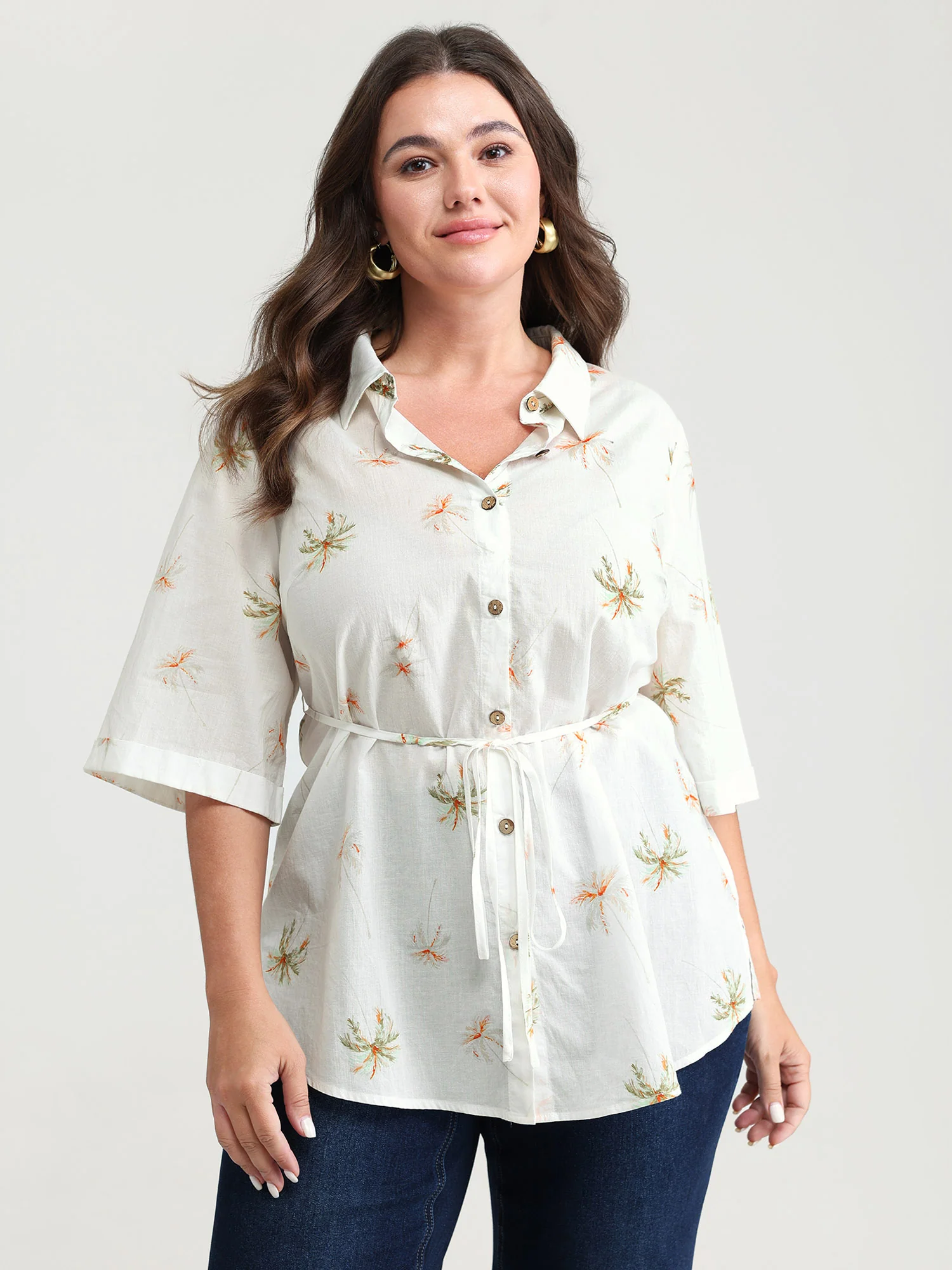 Cotton Floral Print Button-Front Shirt