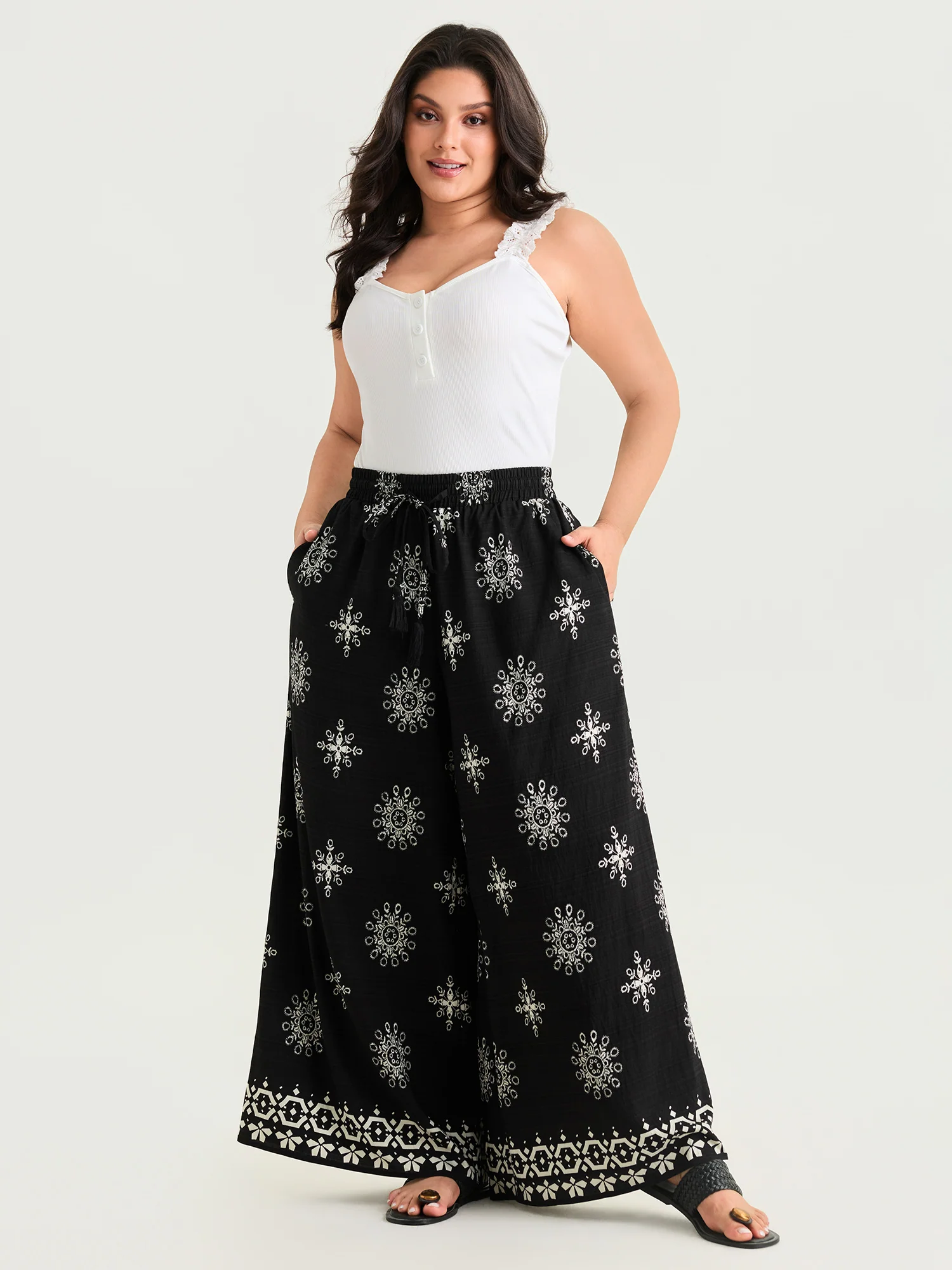 Boho Floral Print Wide Leg Pants