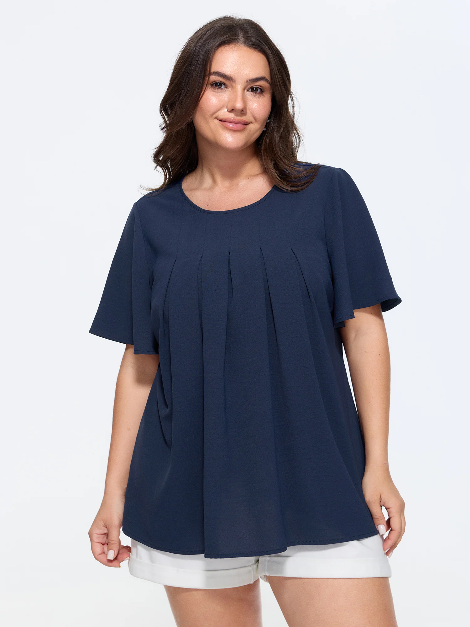 Pleated Front Flowy Plain Top