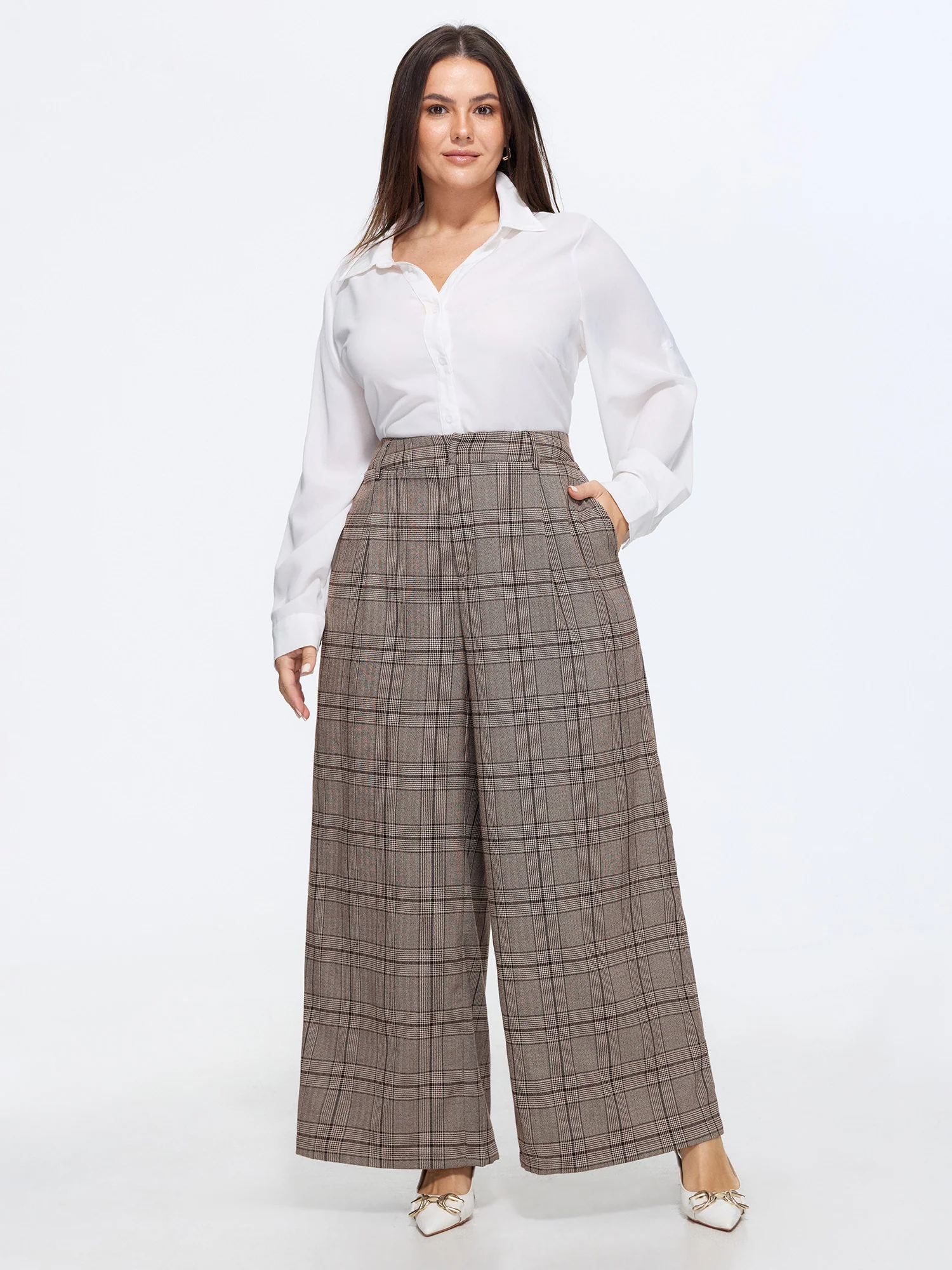 Plaid Print Wide-Leg Pants