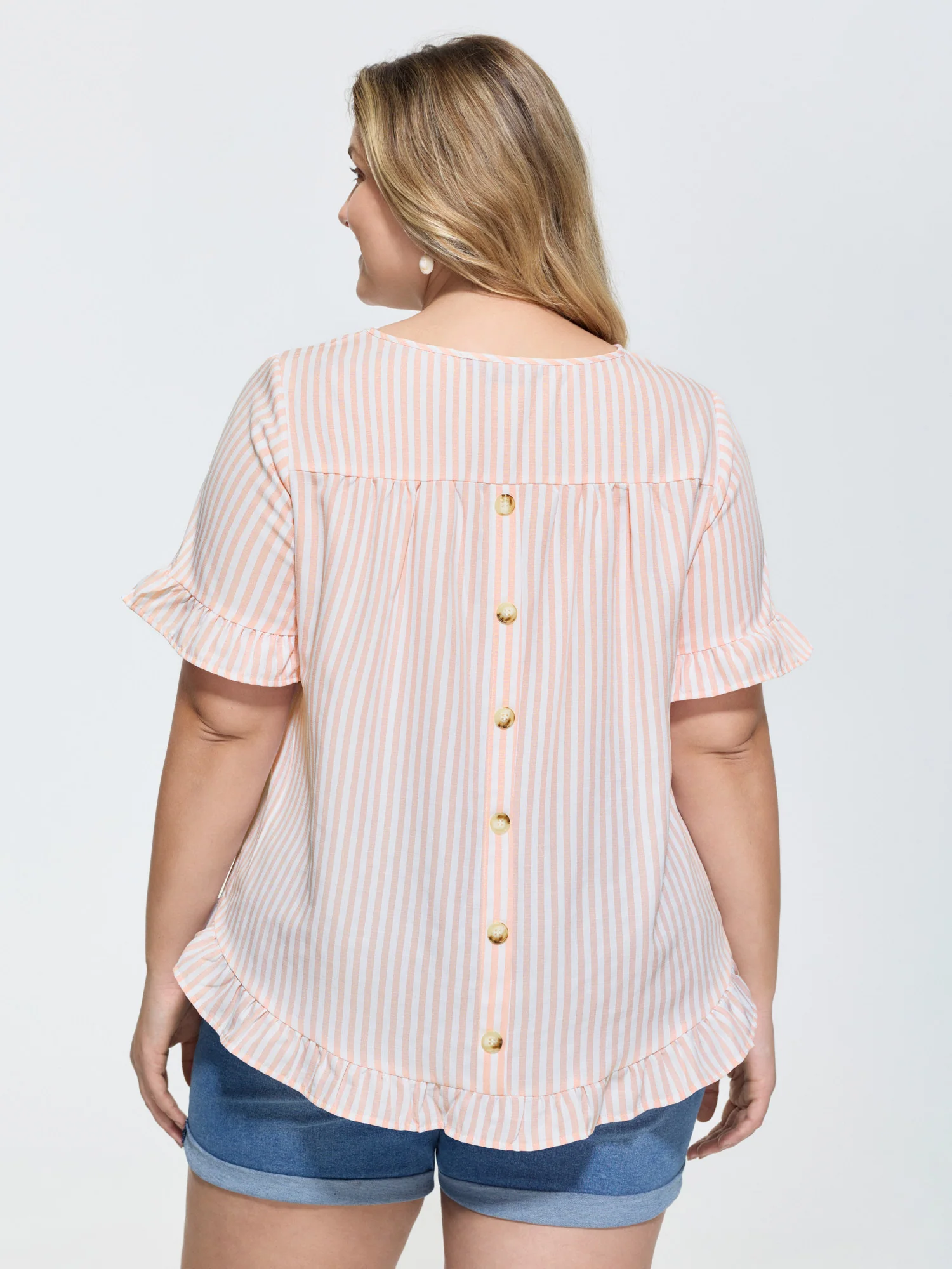 Striped Print Button Back Blouse